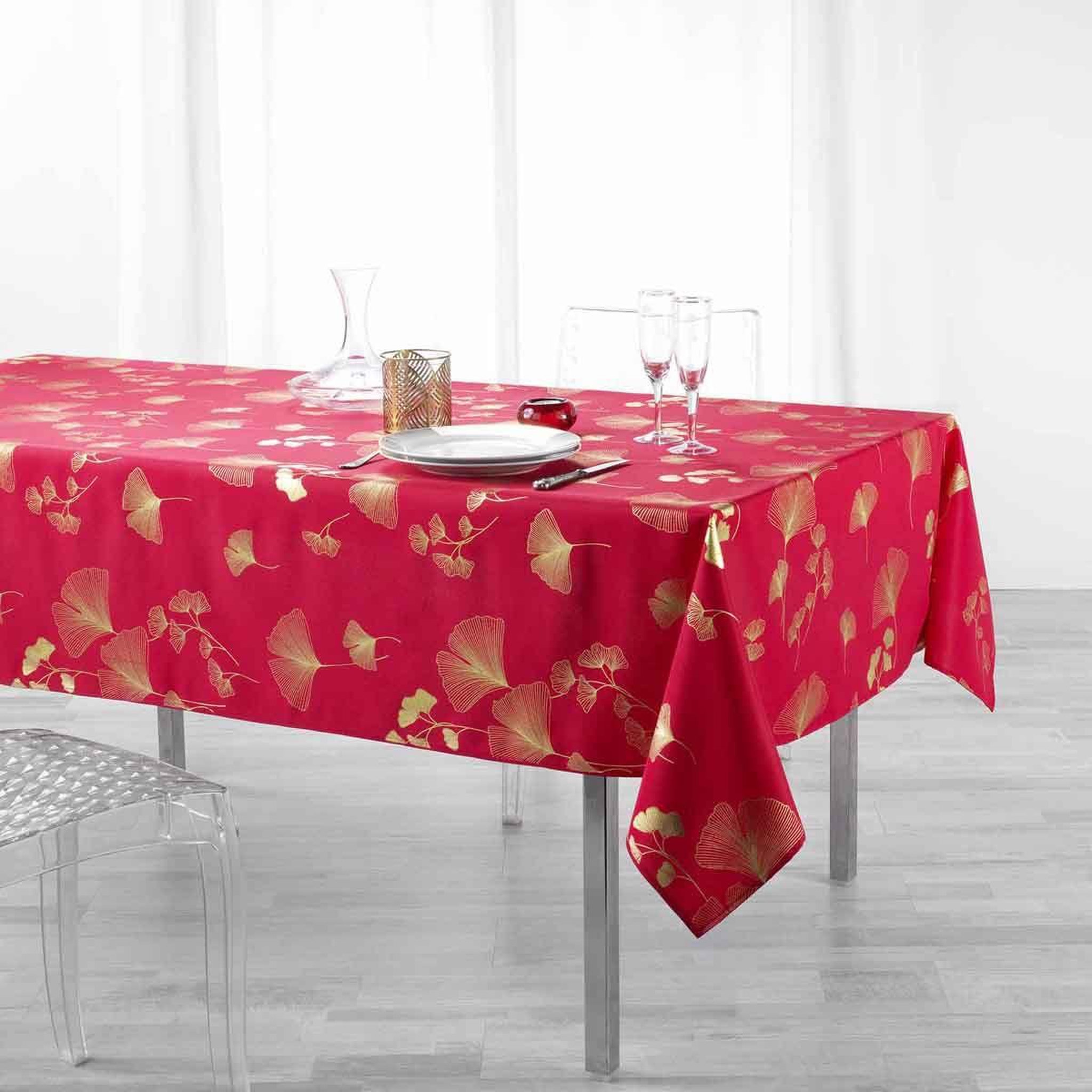 Voir la diapositive 3 : Douceur d'Intérieur Nappe imprimée  bloomy  150x240cm rouge