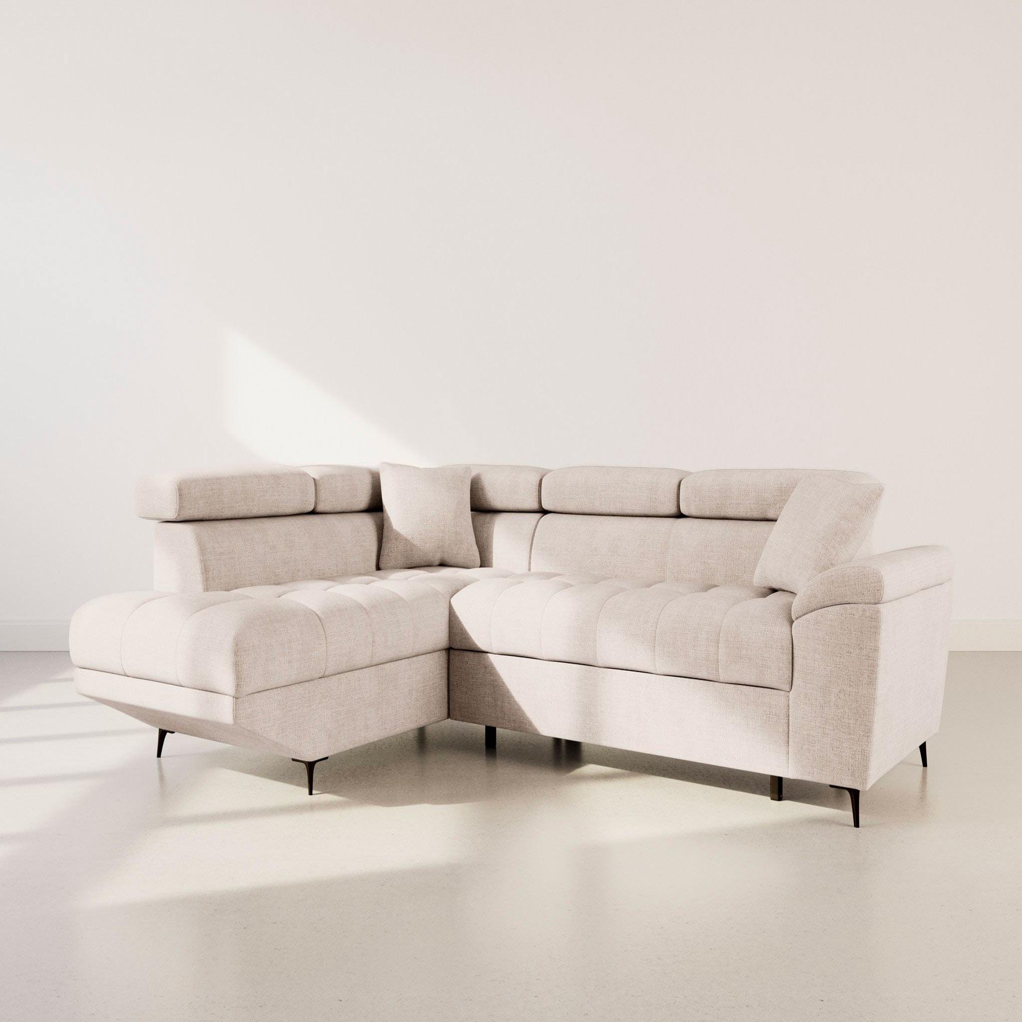 Voir la diapositive 3 : BEST MOBILIER Camille - canapé d'angle gauche 5 places convertible avec têtières et coffre en velours texturé