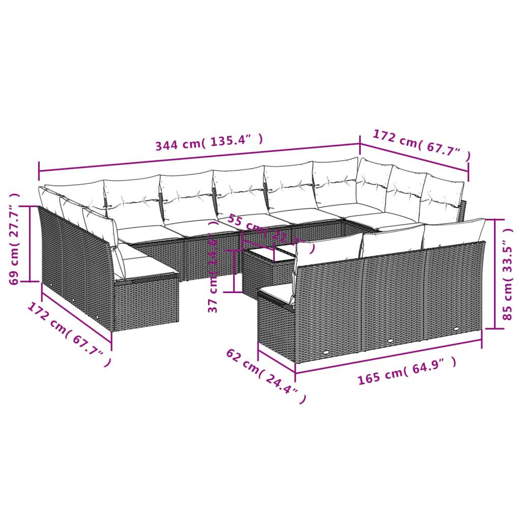 Voir la diapositive 4 : VIDAXL Salon de jardin avec coussins 14 pcs noir resine tressee