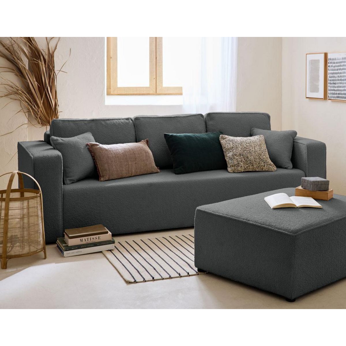 BEST MOBILIER Topaze - canapé 3 places - convertible avec coffre - en tissu bouclette