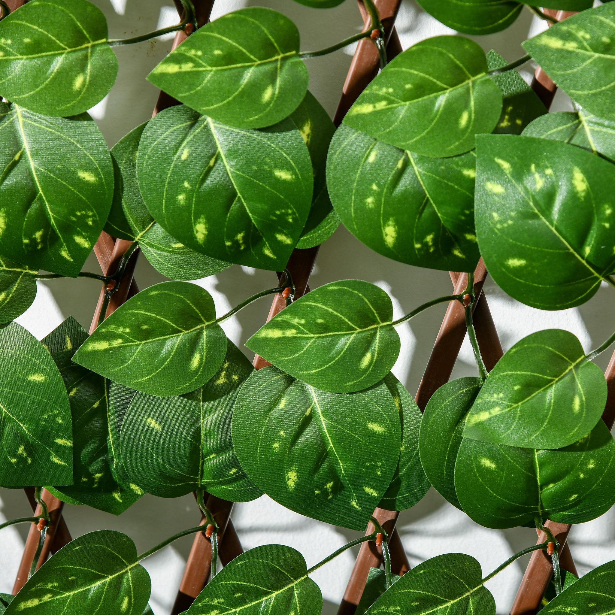 Voir la diapositive 5 : OUTSUNNY Lot de 2 haies artificielles feuilles de radis - treillis extensibles - brise-vue canisse végétale feuillage réaliste 2L x 1H m PE marron vert