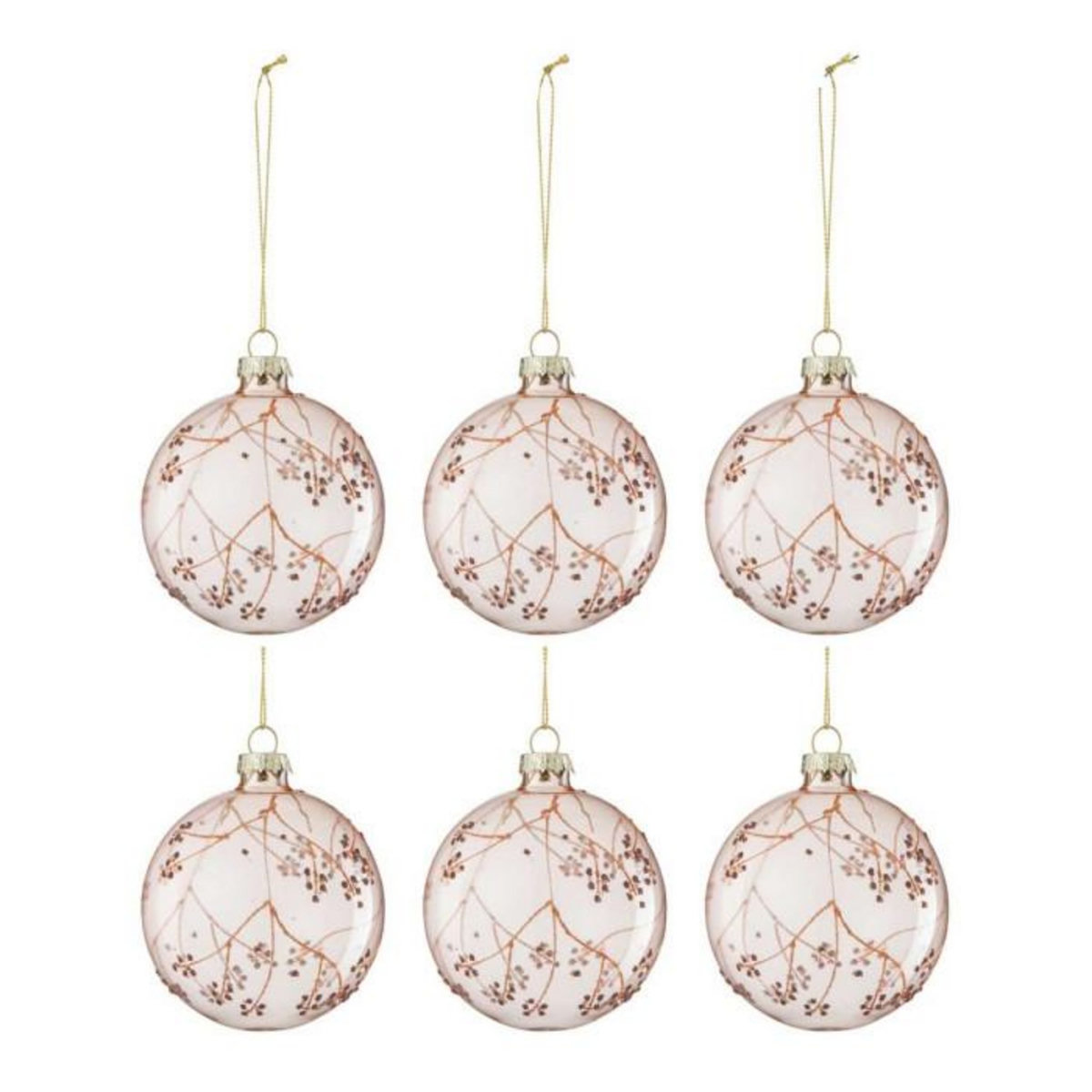 Paris Prix Lot de 6 Boules de Noël  Branches  8cm Rose