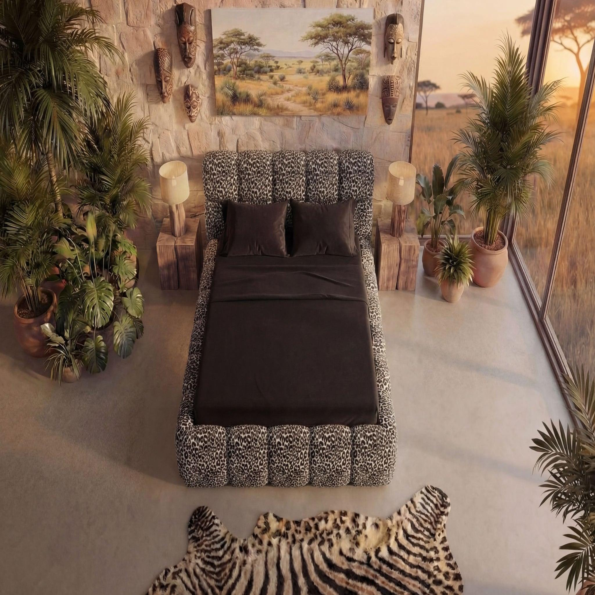 Voir la diapositive 4 : CASANOVA PARIS Elise - lit coffre tissu imprimé animalier café
