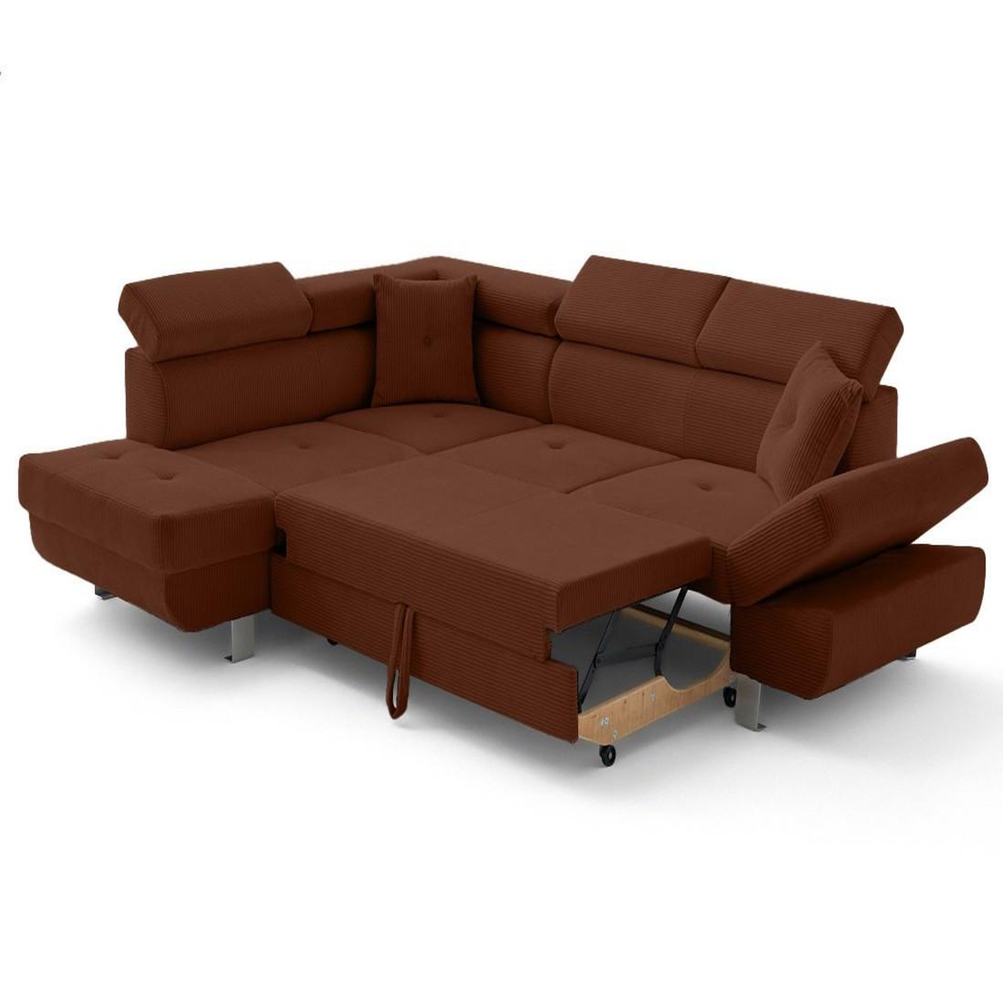 Voir la diapositive 3 : BEST MOBILIER Lisbona - canapé d'angle gauche 5 places convertible avec têtières en velours côtelé