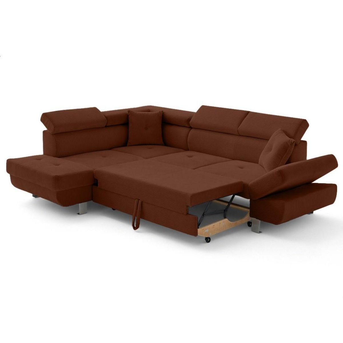 BEST MOBILIER Lisbona - canapé d'angle gauche 5 places convertible avec têtières en velours côtelé