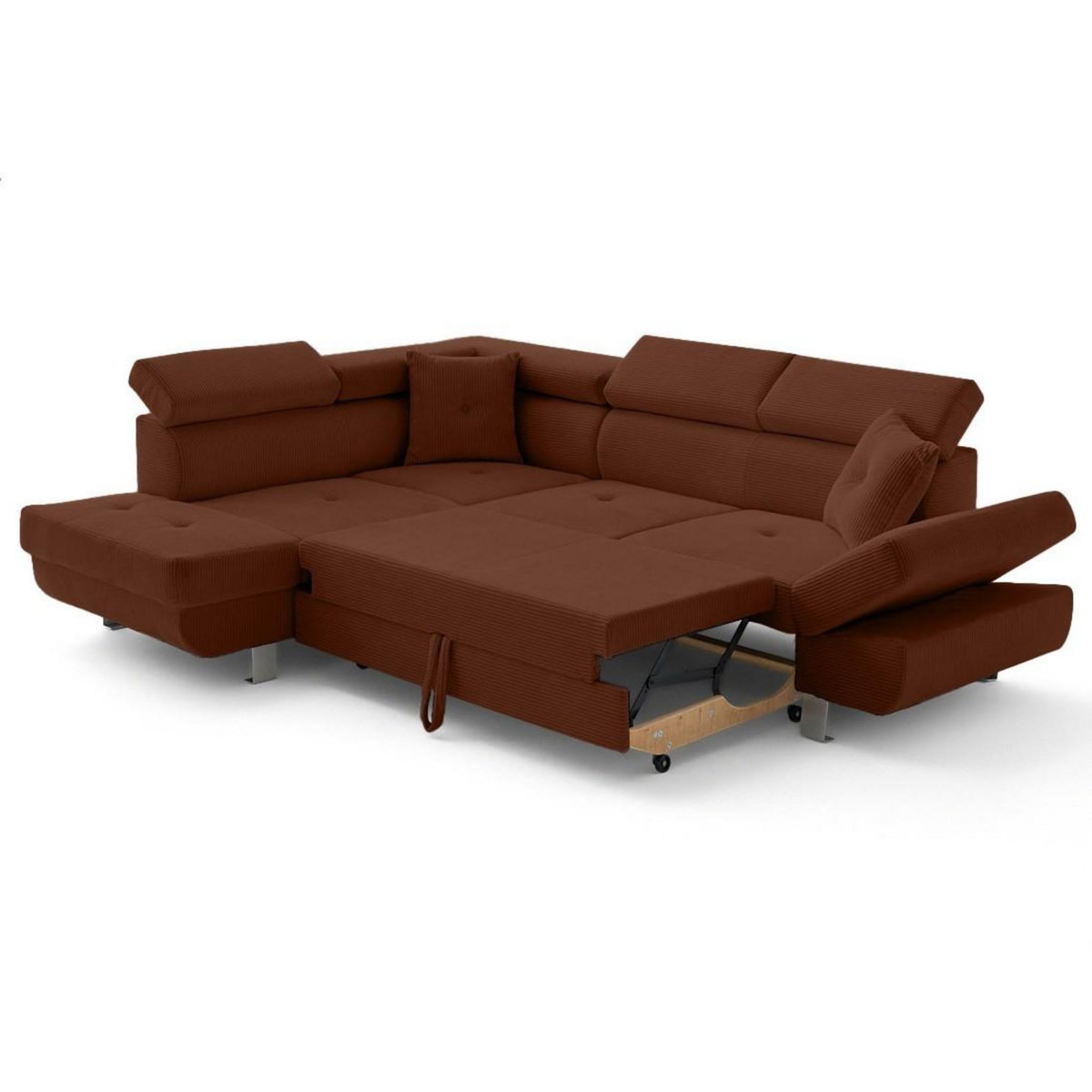 BEST MOBILIER Lisbona - canapé d'angle gauche 5 places convertible avec têtières en velours côtelé