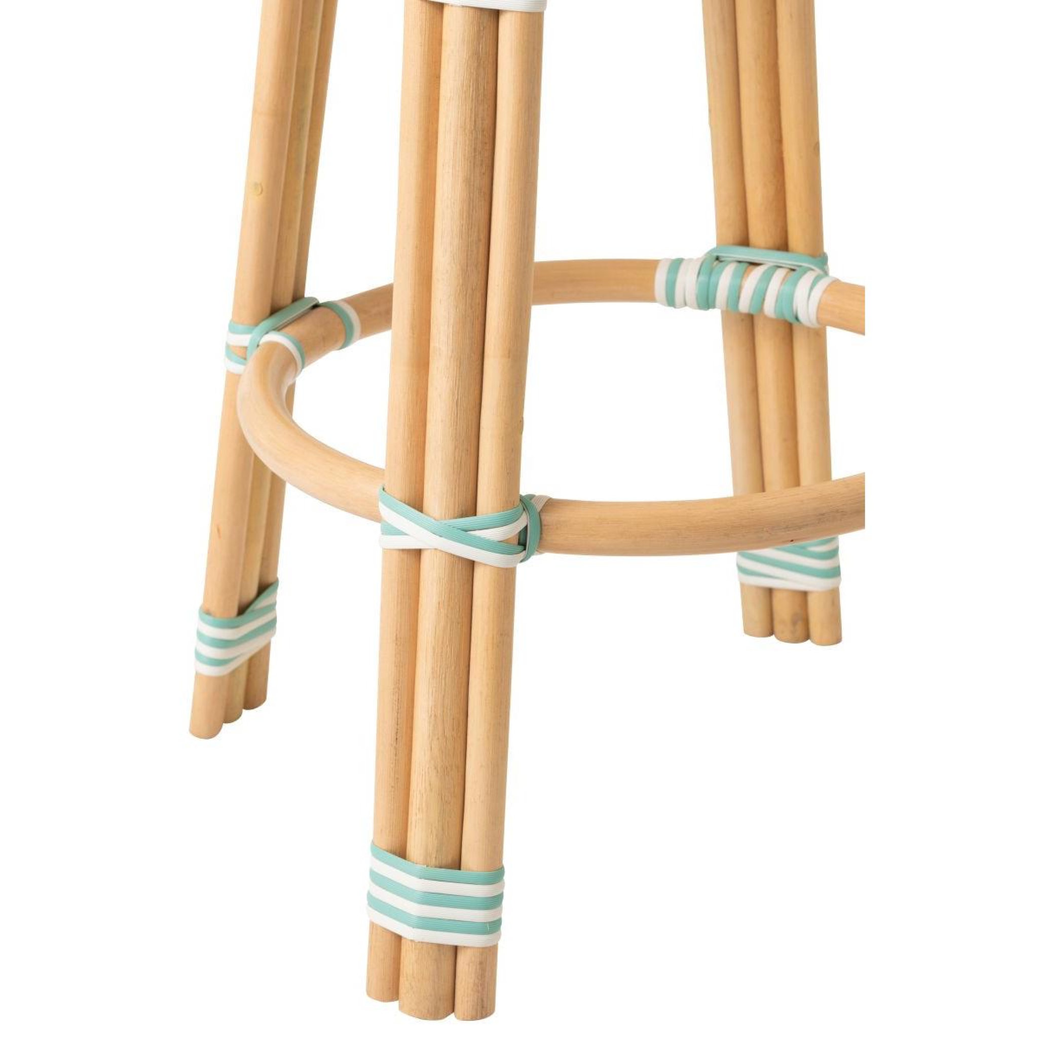 Voir la diapositive 4 : J-LINE Tabouret de bar en rotin  reyes  66cm bleu & blanc