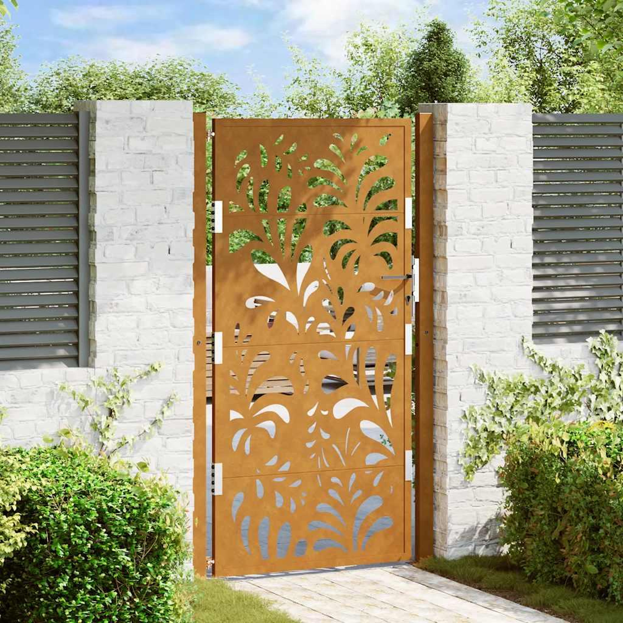 VIDAXL Porte de jardin acier resistant aux intemperies design vagues