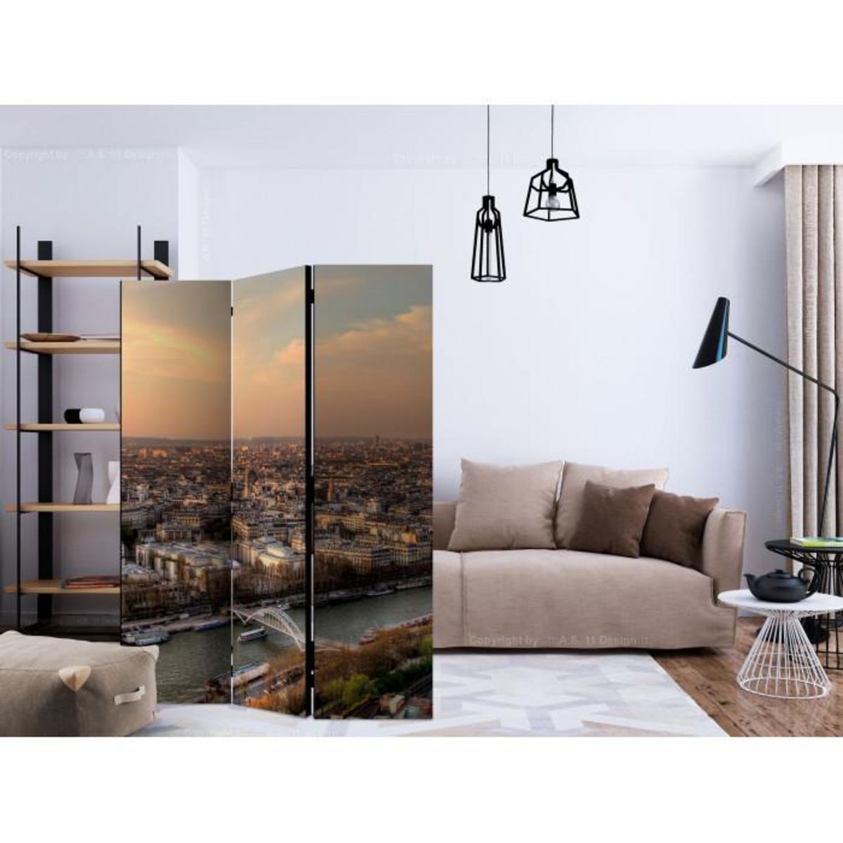 Paris Prix Paravent 3 Volets  Barges on the Seine  135x172cm