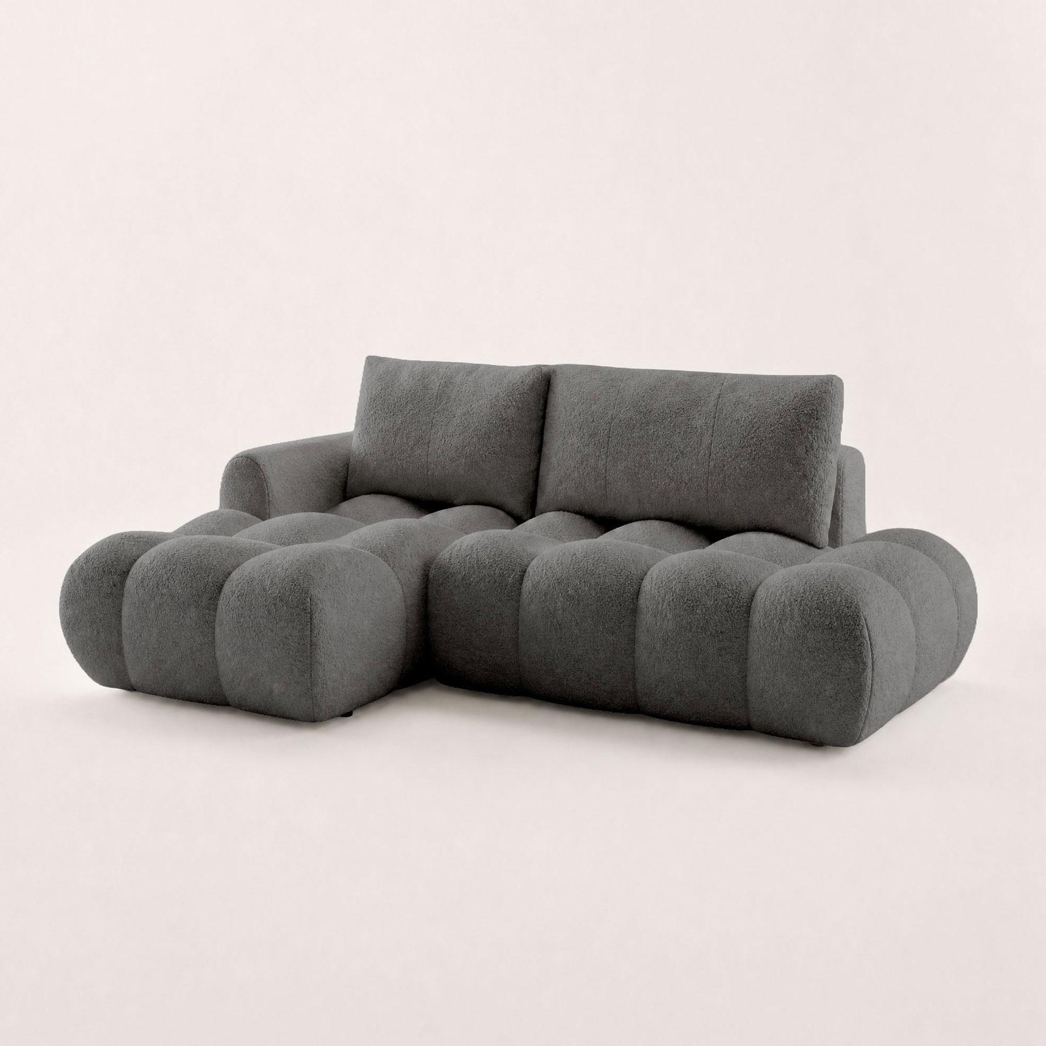 Voir la diapositive 3 : BEST MOBILIER Yulin - canapé d'angle ouvert gauche 4 places convertible avec coffre en tissu bouclette