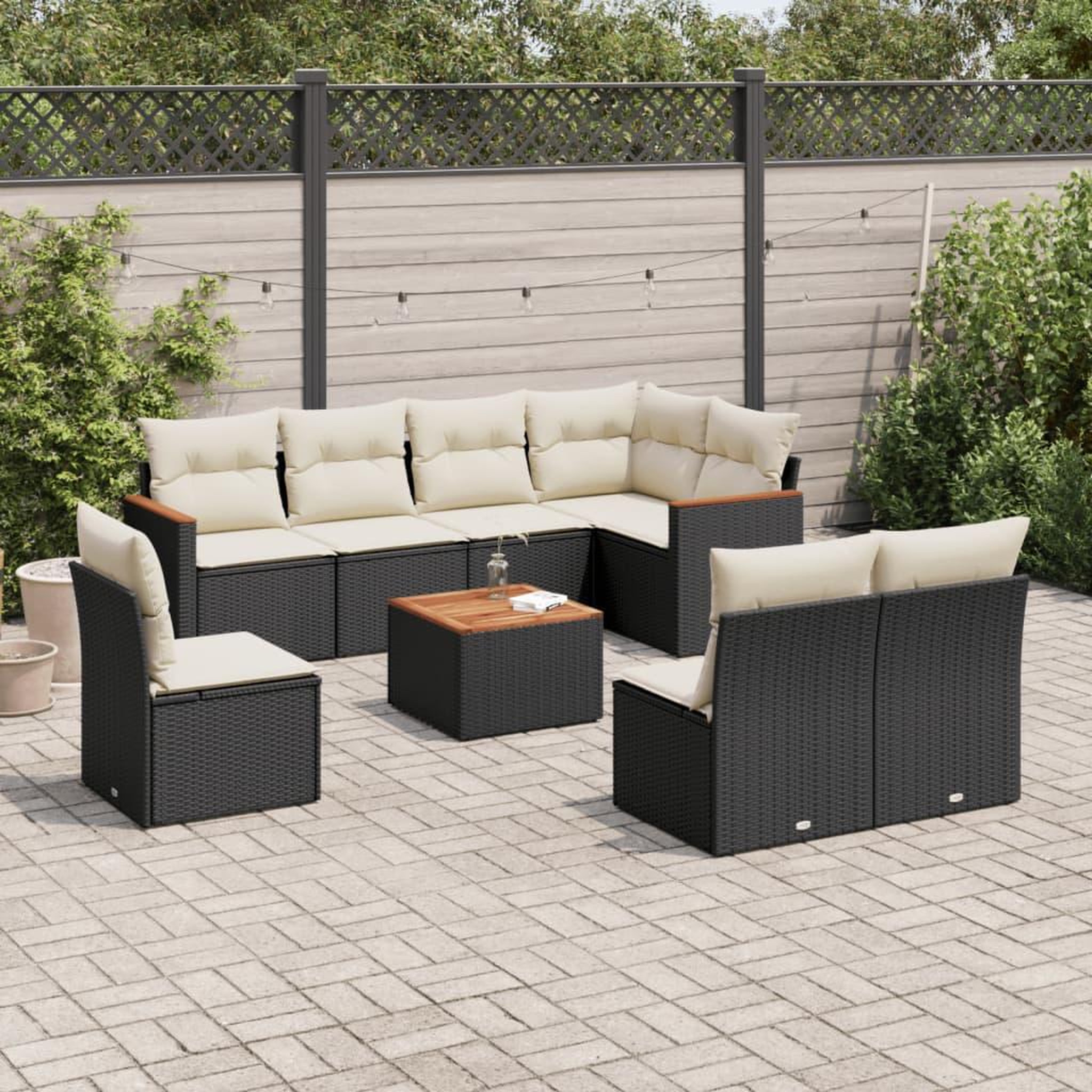 VIDAXL Salon de jardin 9 pcs avec coussins noir resine tressee