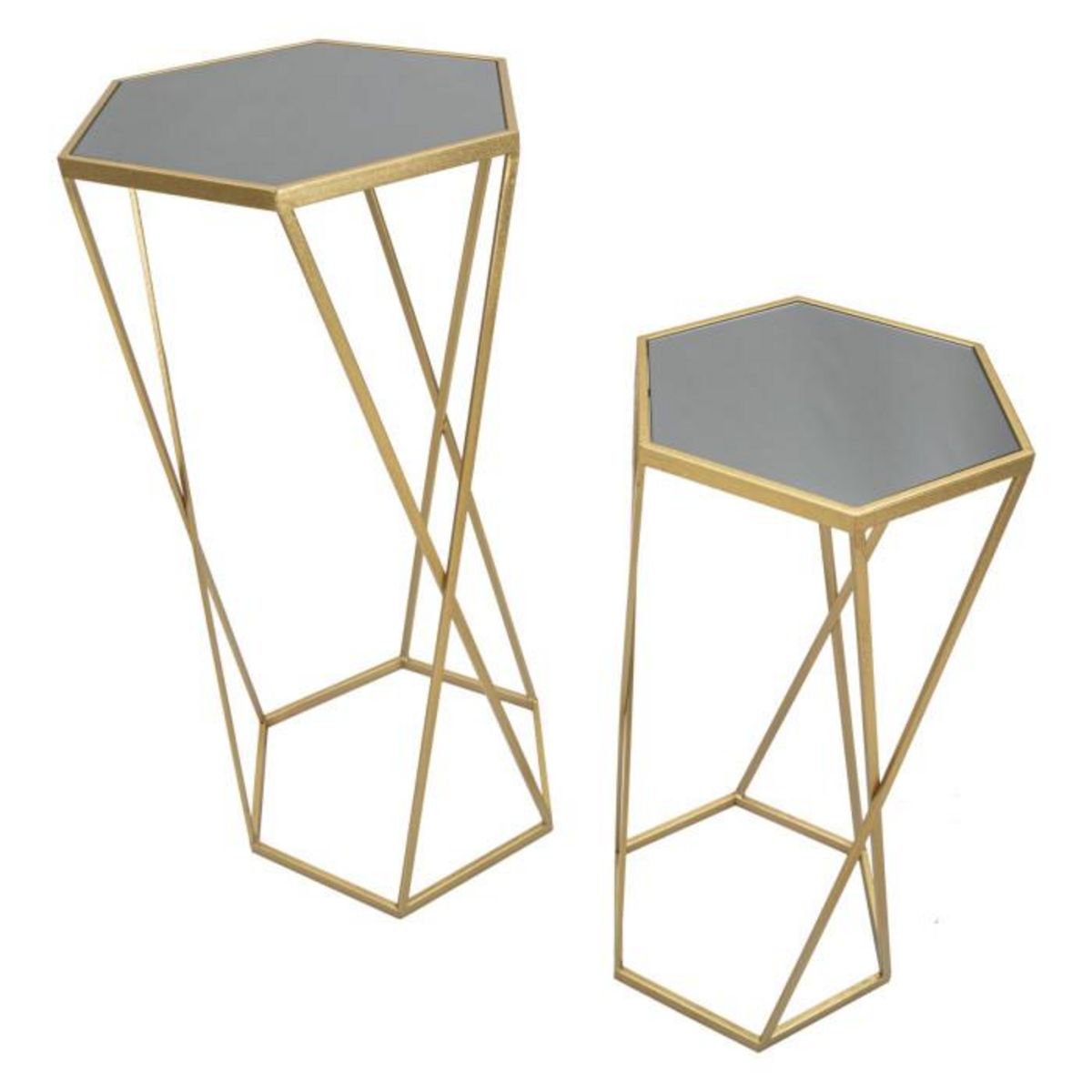 Paris Prix Lot de 2 Tables d'Appoint  Hexagone  65cm Or