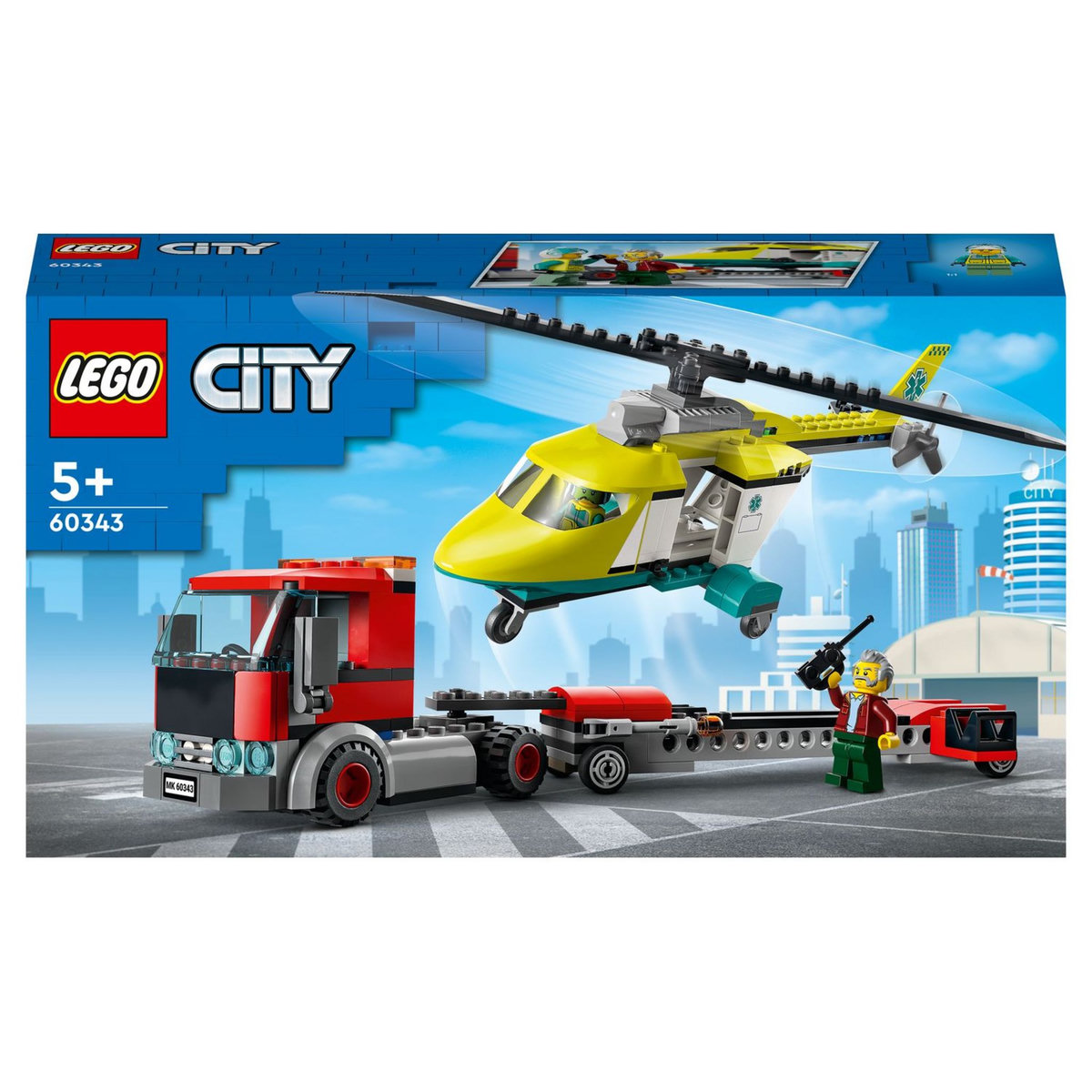 LEGO City Great Vehicles 60343 - Le Transport de L&rsquo;Hélicoptère de Secours, Jouet Camion