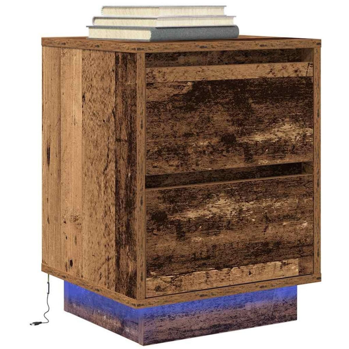 VIDAXL Table de chevet avec lumieres LED vieux bois 38x34x50 cm