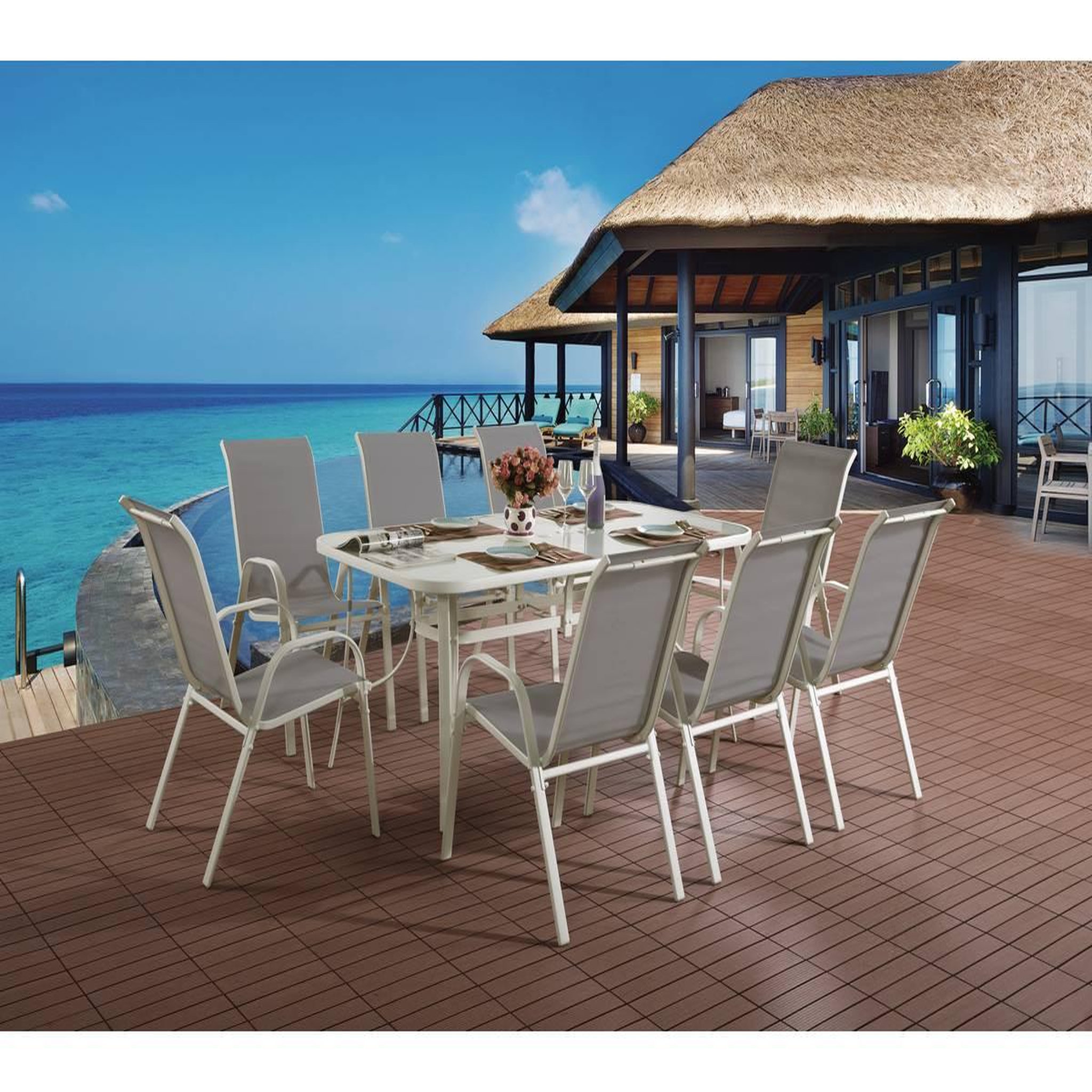 Voir la diapositive 2 : Habitat et Jardin Table et chaises de jardin en textilène  cordoba xl 180  - phoenix - 8 places - gris