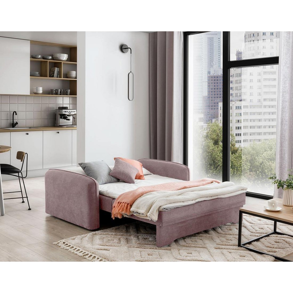 BEST MOBILIER Michelle - canapé droit 3 places convertible avec coffre en velours