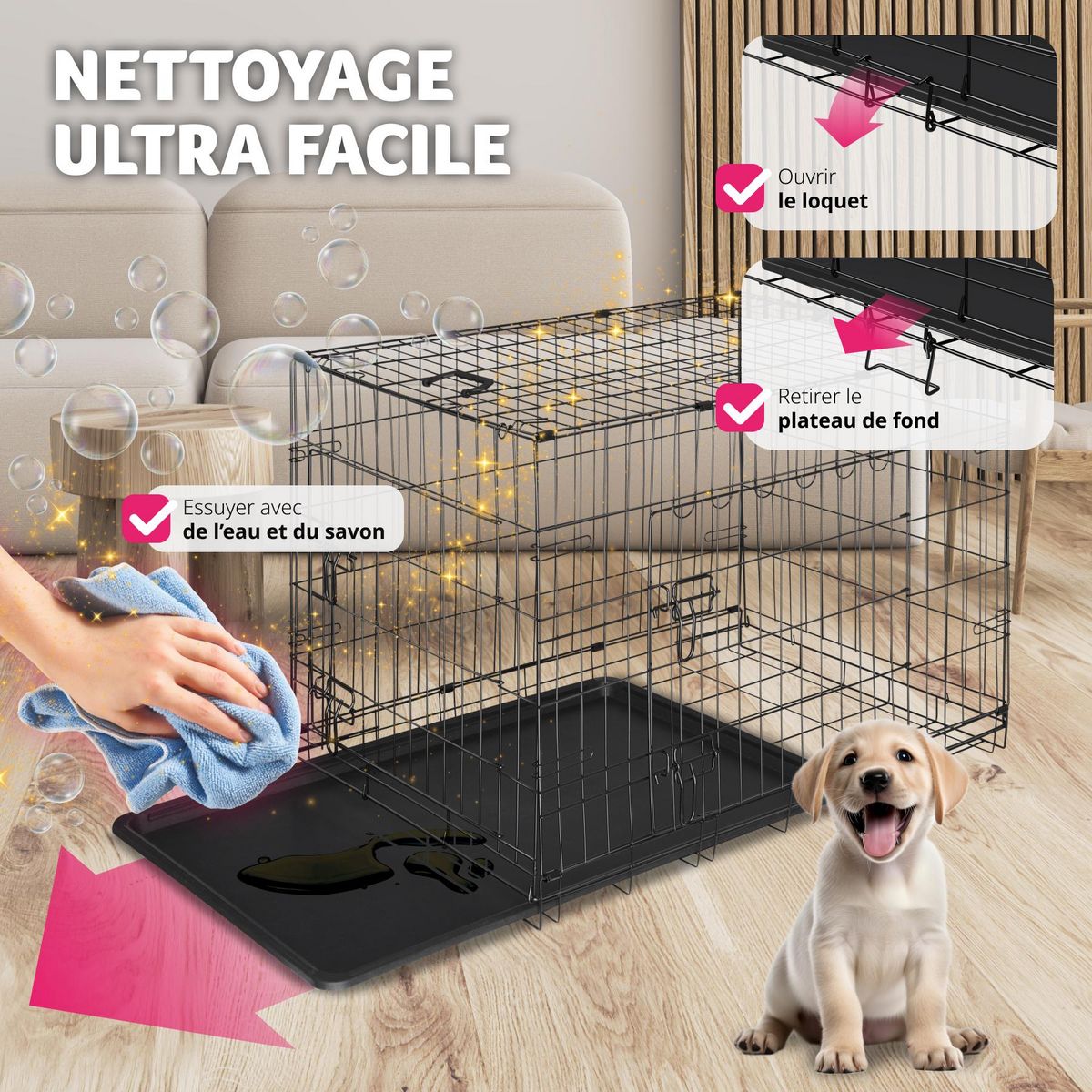 tectake Caisse grillagée pour chien pliable avec 2 poignées de transport noir