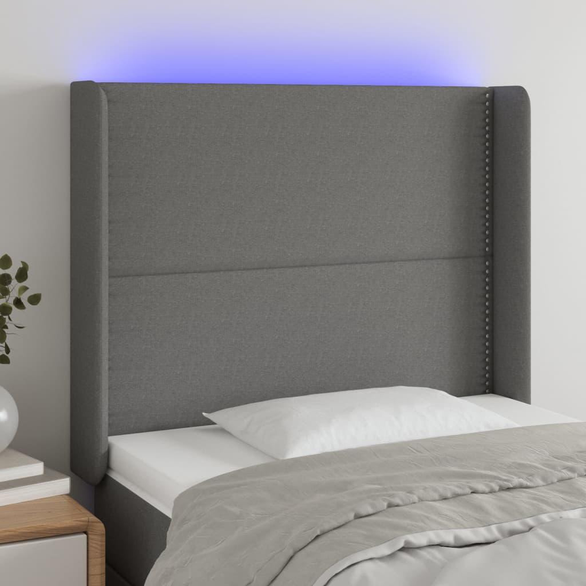 Voir la diapositive 1 : VIDAXL Tete de lit a LED Gris fonce 83x16x118/128 cm Tissu