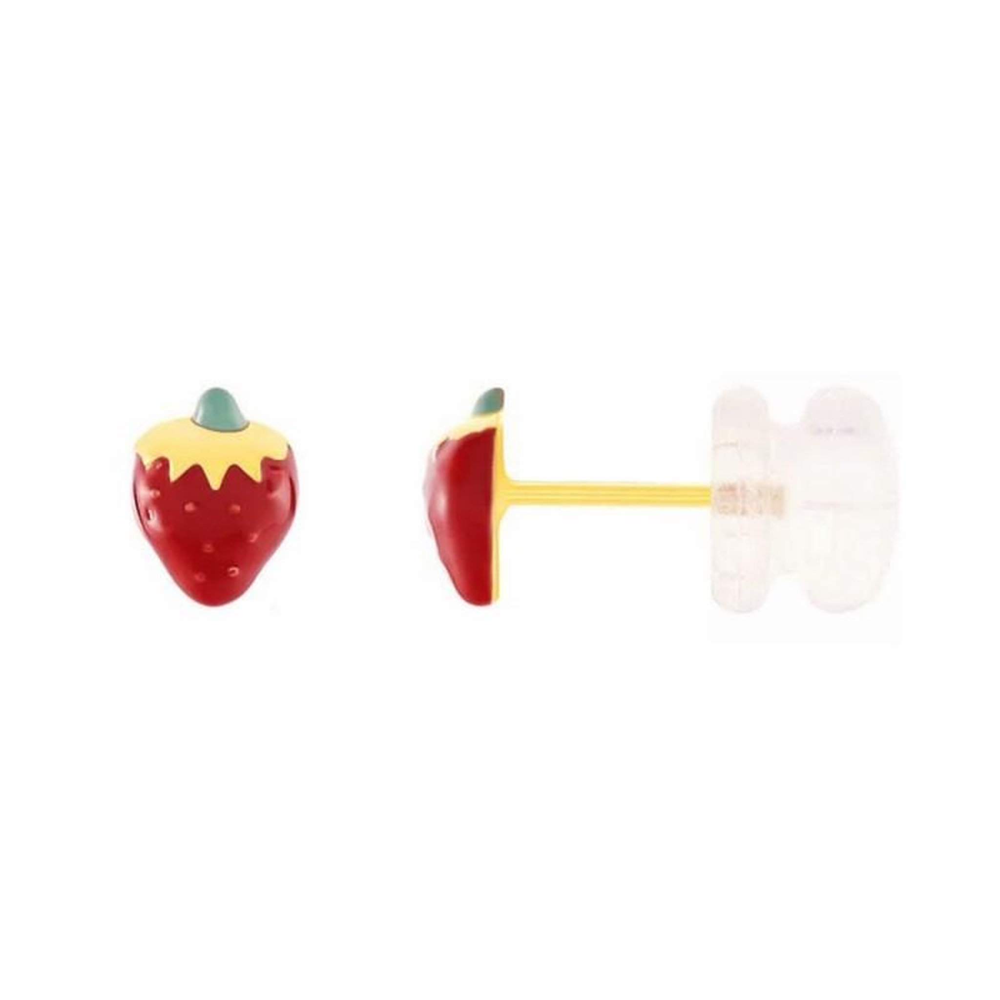 L'ATELIER D'AZUR Boucles d'Oreilles Fraises Laquées - Or Jaune - Enfant