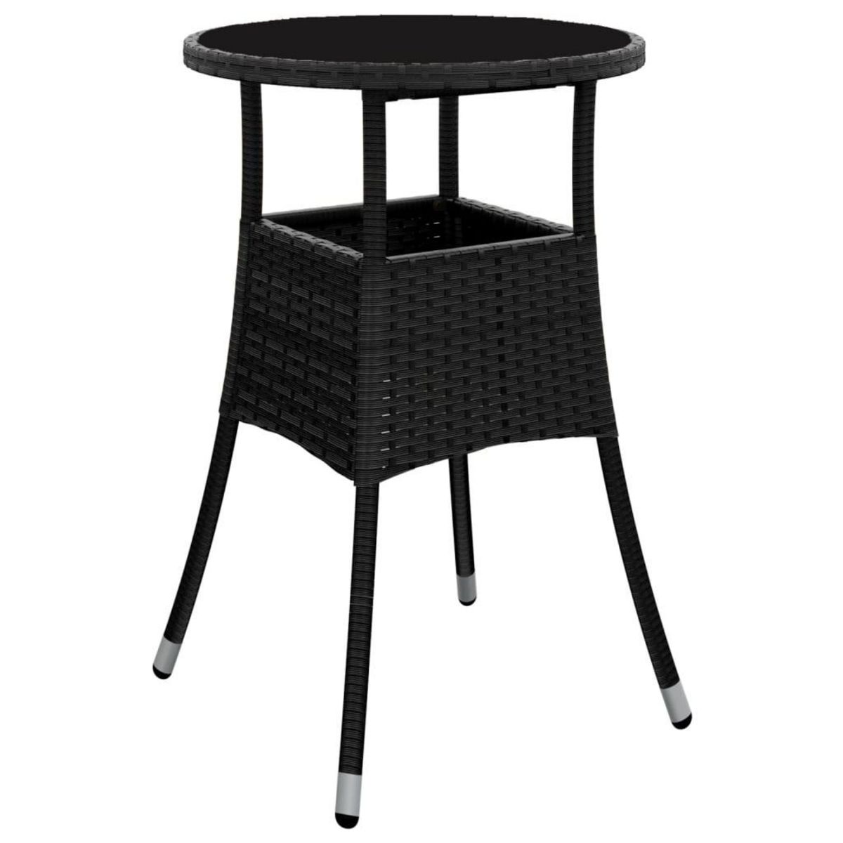 VIDAXL Table de jardin Ø60x75 cm Verre trempe/resine tressee Noir