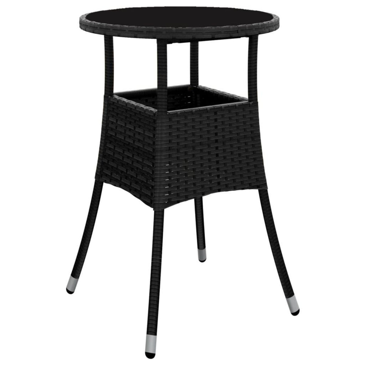 VIDAXL Table de jardin Ø60x75 cm Verre trempe/resine tressee Noir