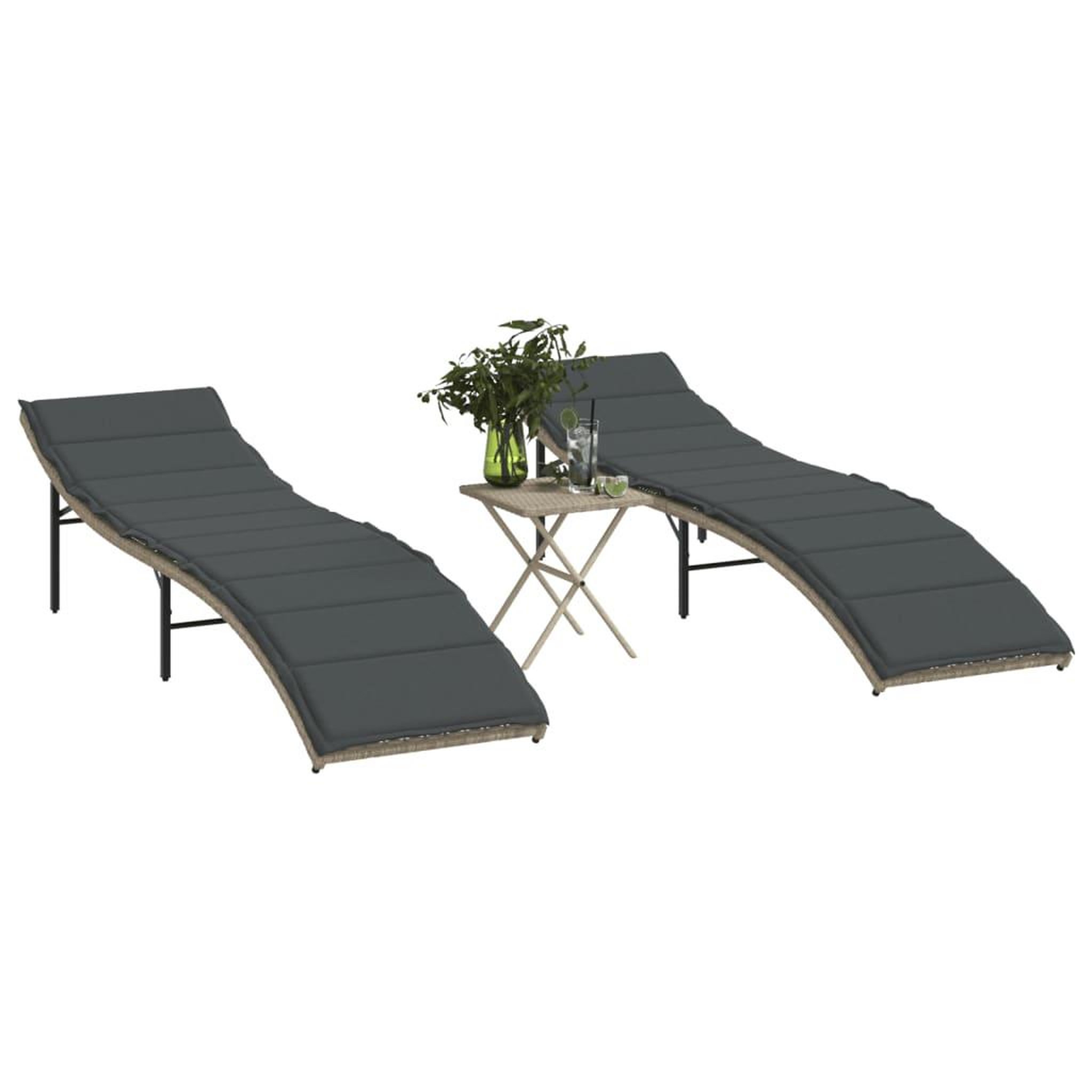 Voir la diapositive 1 : VIDAXL Chaises longues lot de 2 avec table gris clair resine tressee