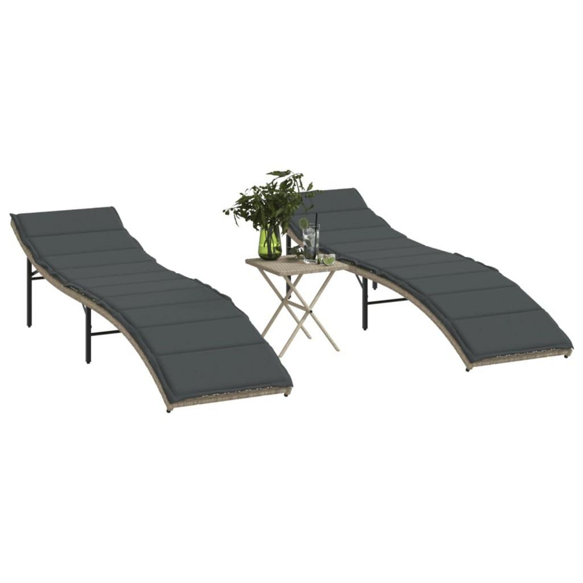 VIDAXL Chaises longues lot de 2 avec table gris clair resine tressee