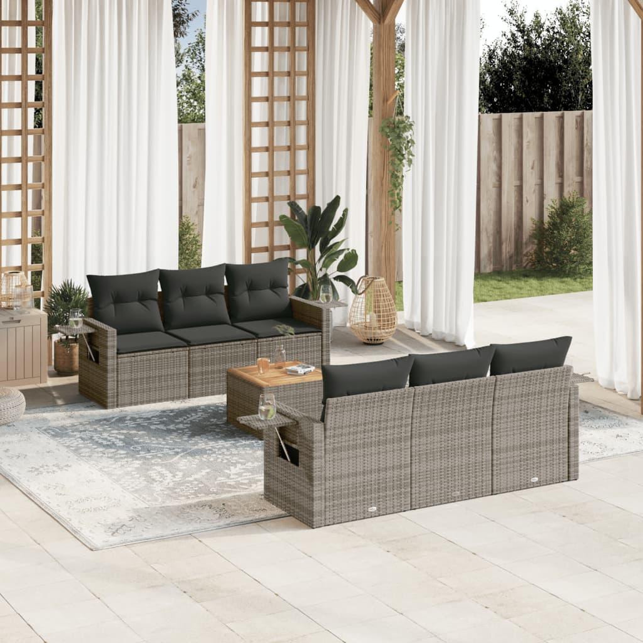 VIDAXL Salon de jardin avec coussins 7 pcs gris resine tressee