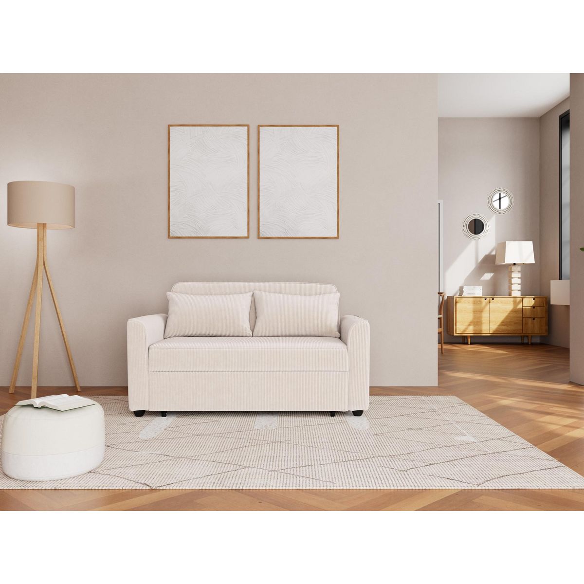 BEST MOBILIER Ernest - canapé droit 2 places convertible en velours côtelé