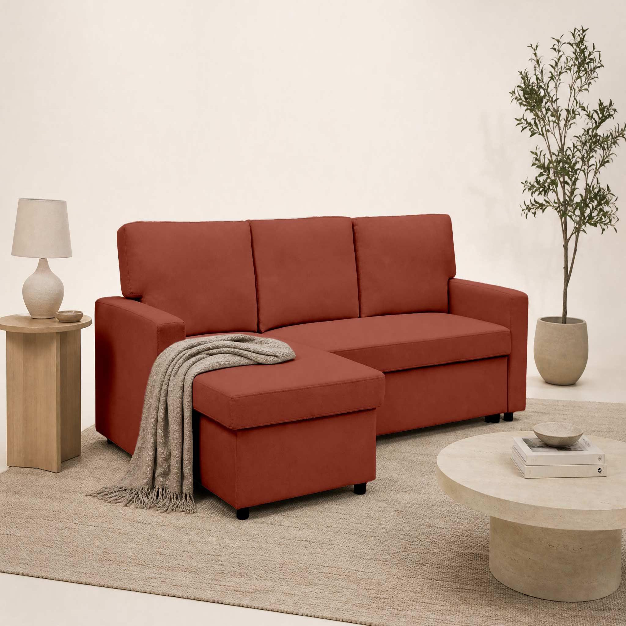 Voir la diapositive 2 : BEST MOBILIER Meiya - canapé d'angle réversible 4 places convertible avec coffre en tissu