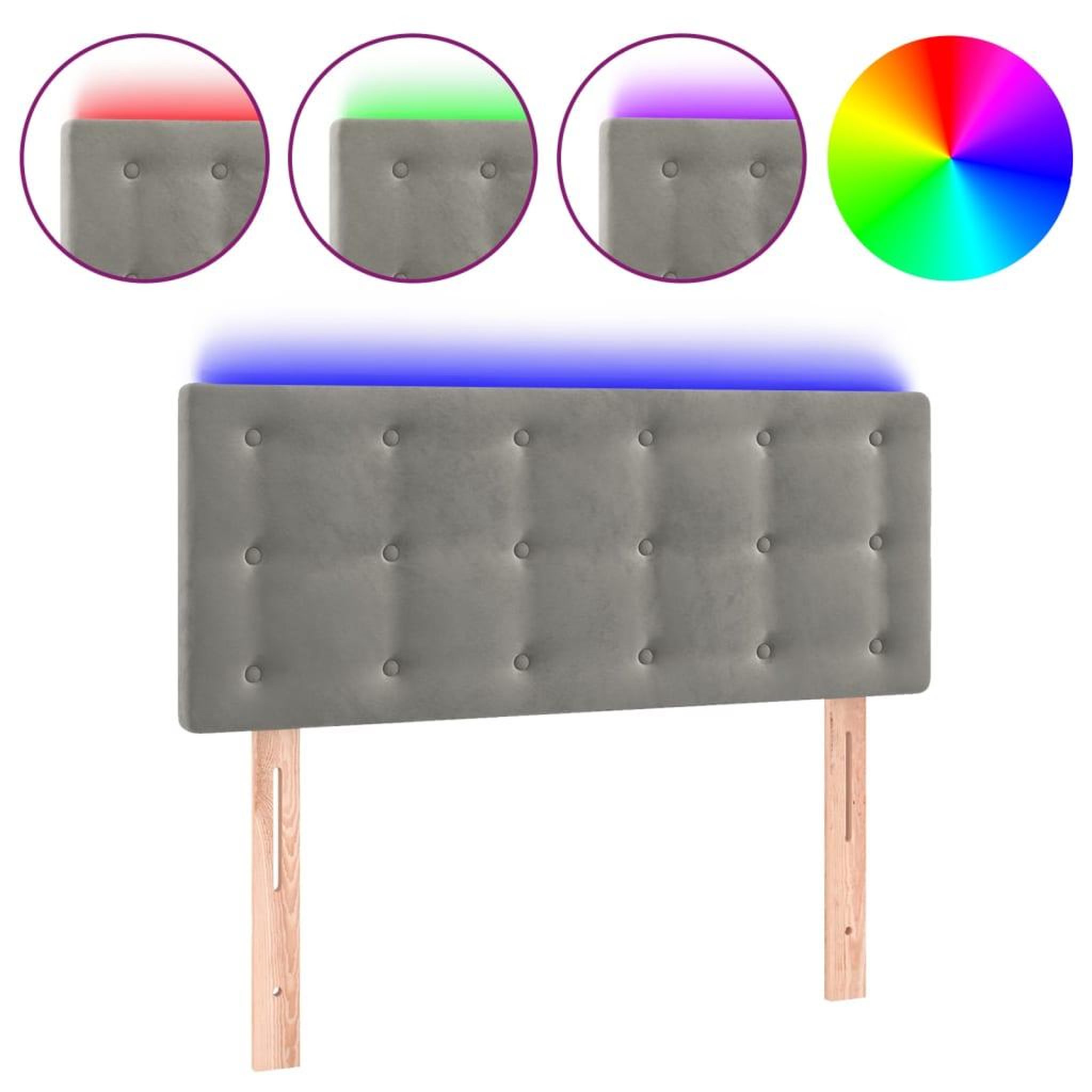 Voir la diapositive 2 : VIDAXL Tete de lit a LED Gris clair 90x5x78/88 cm Velours