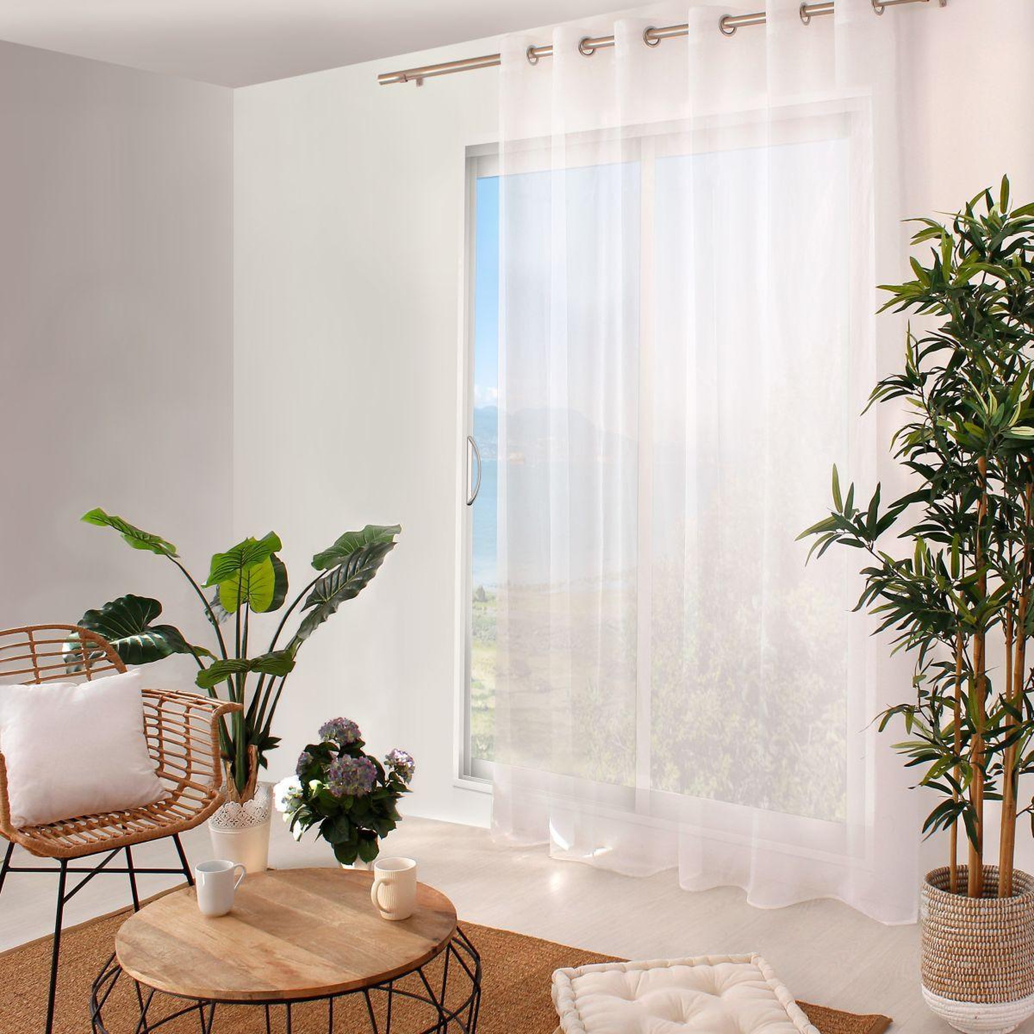 ENJOY HOME Rideau voilage à œillets  sablé  240x240cm blanc