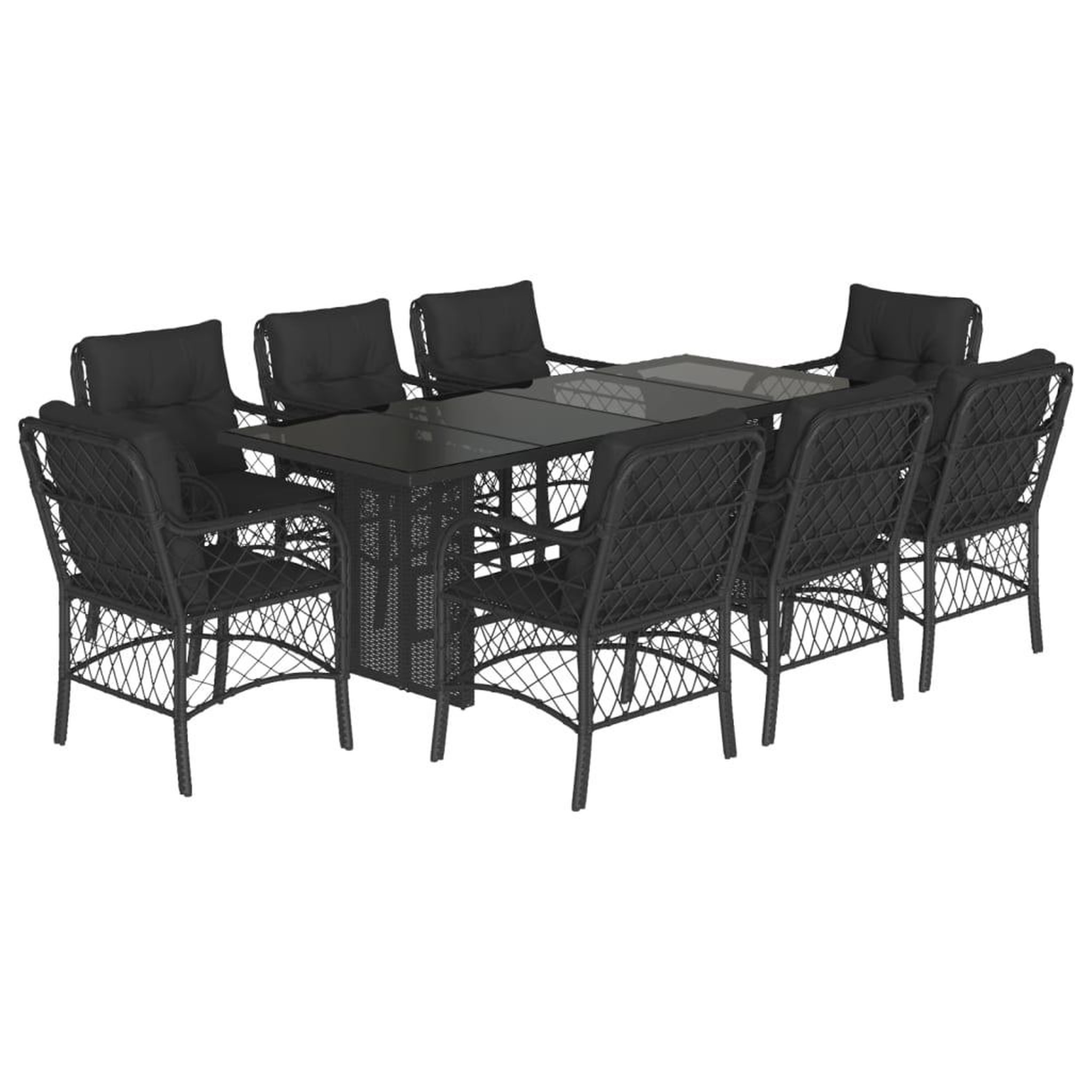 Voir la diapositive 2 : VIDAXL Ensemble a manger de jardin 9pcs coussins noir resine tressee