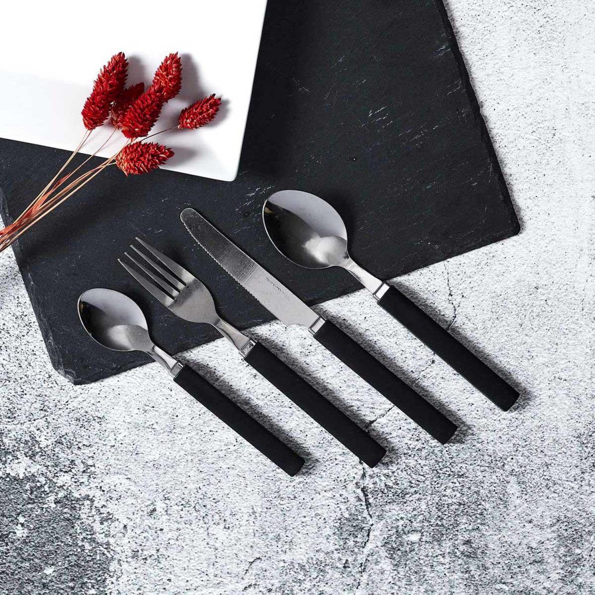 Voir la diapositive 2 : The Home Deco Factory Ménagère 16 Pièces Avec Support  Essentiel  23cm Gris