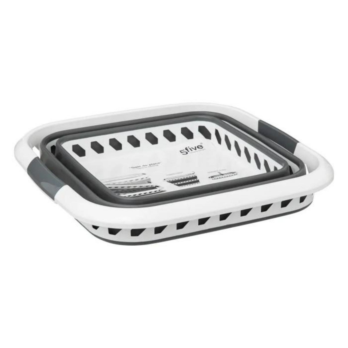 FIVE Corbeille à Linge  Rétractable  40L Blanc & Gris