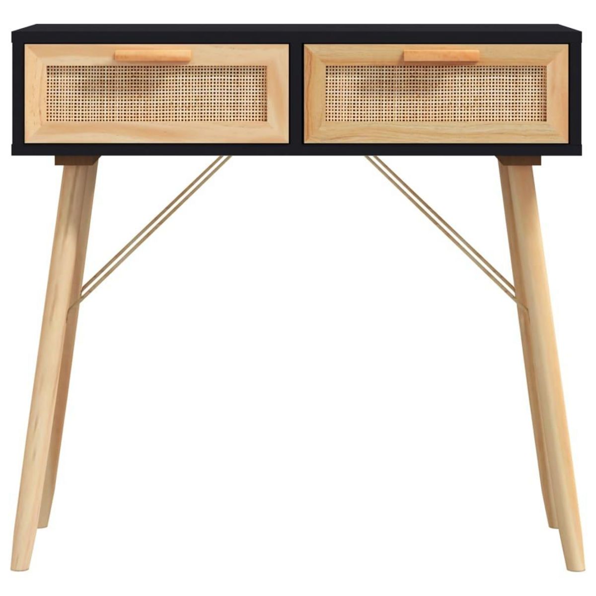 VIDAXL Table console Noir 80x30x75 cm Bois massif pin /rotin naturel