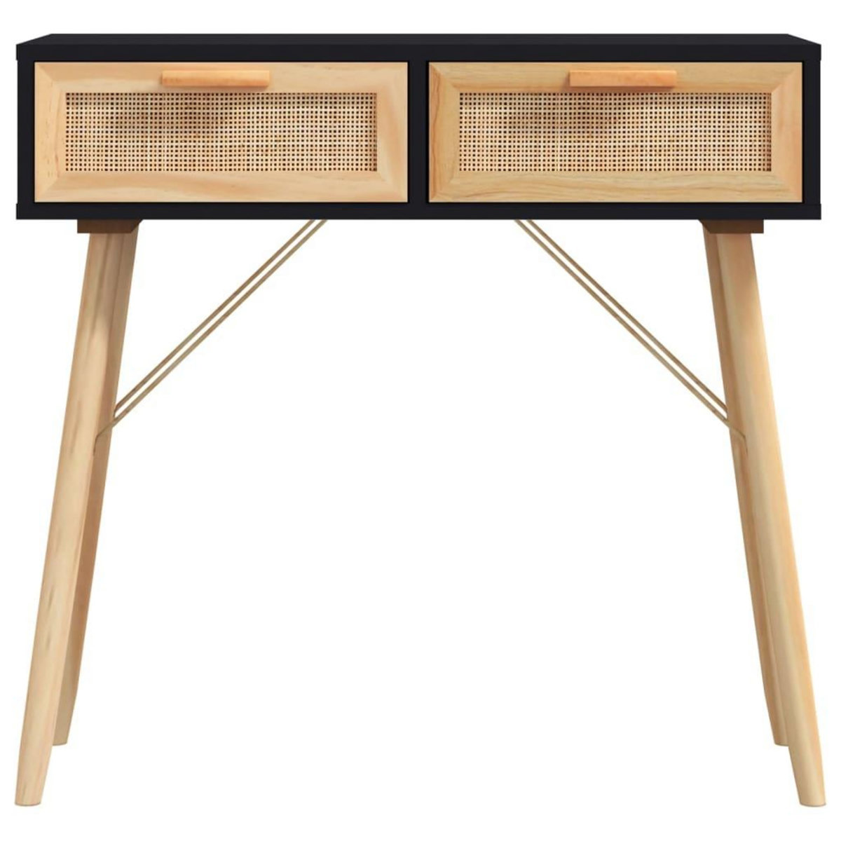 VIDAXL Table console Noir 80x30x75 cm Bois massif pin /rotin naturel