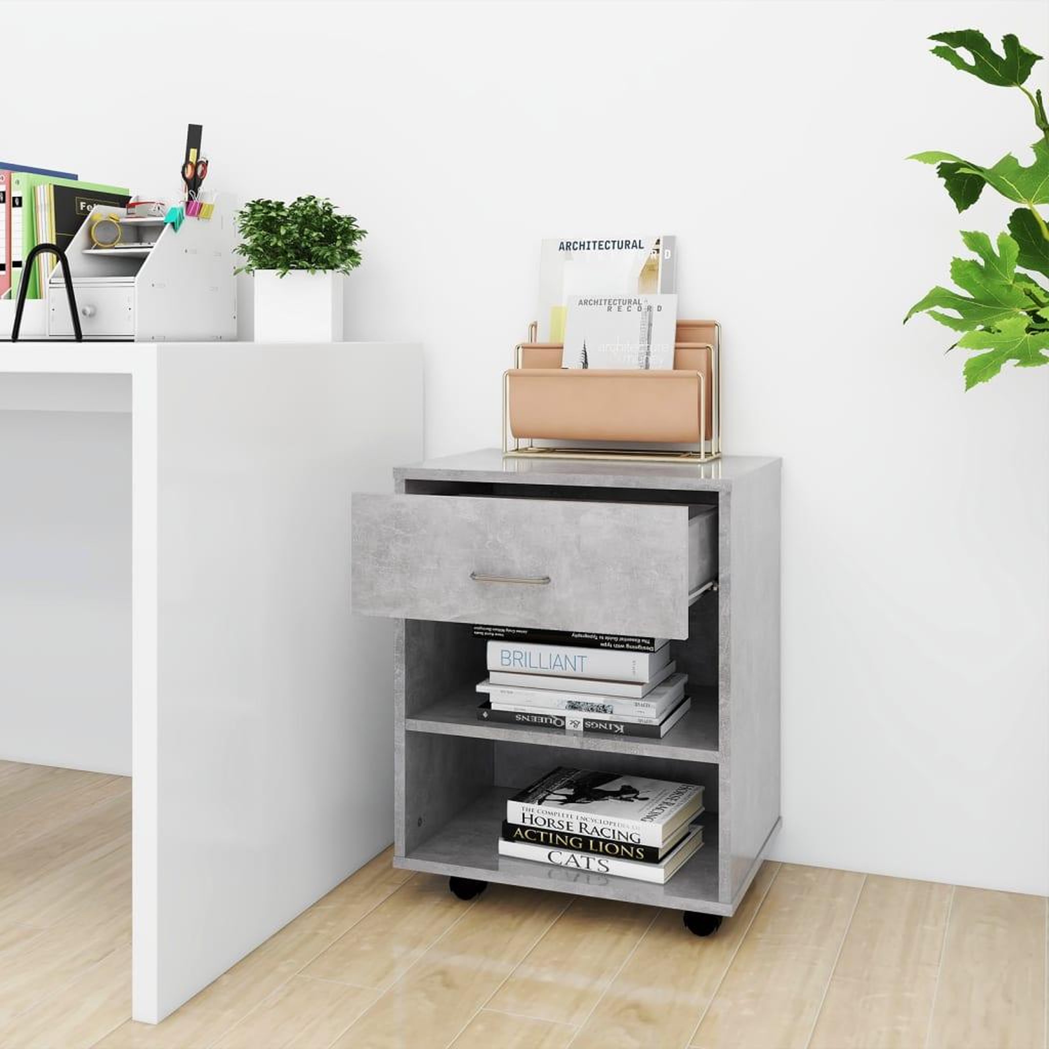 Voir la diapositive 3 : VIDAXL Armoire a roulettes Gris beton 46x36x59 cm Bois d'ingenierie
