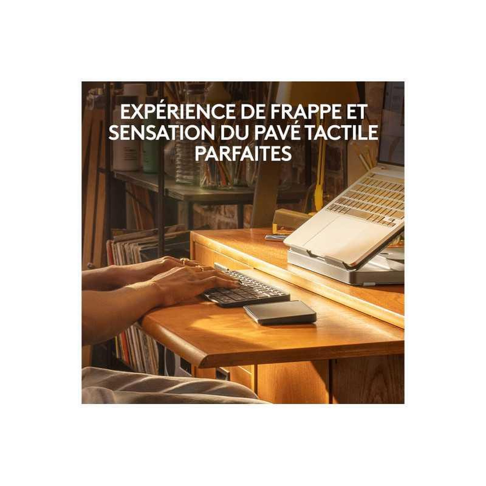 Voir la diapositive 5 : Logitech Clavier et pavé tactile sans fil AZERTY graphite avec support ordinateur portable 10-17 pouces