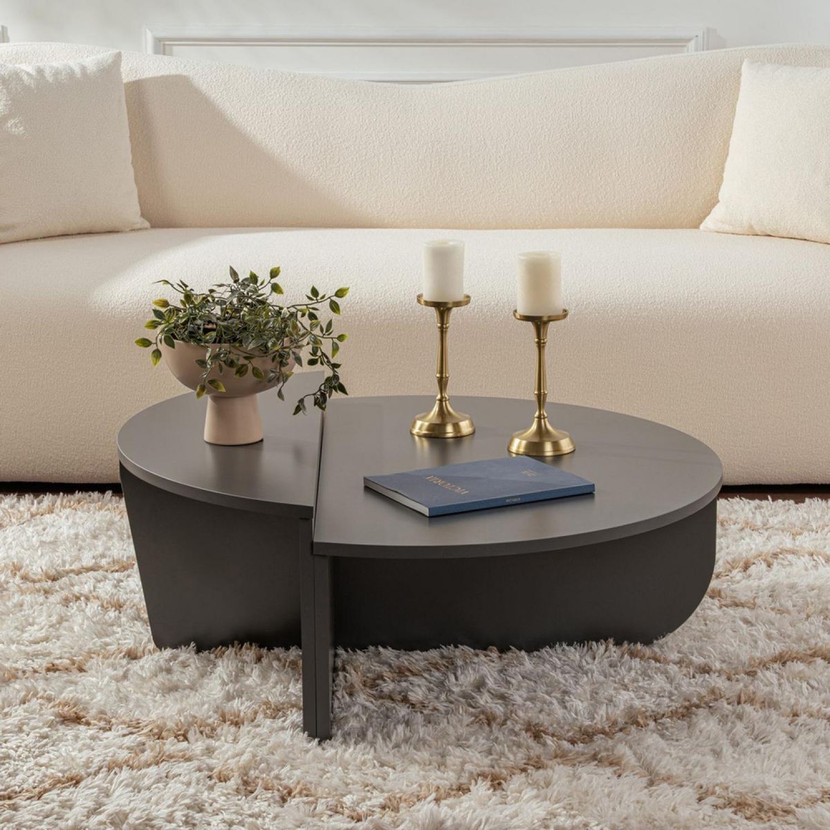 CONCEPT USINE Table basse ronde podium anthracite 90cm VARI