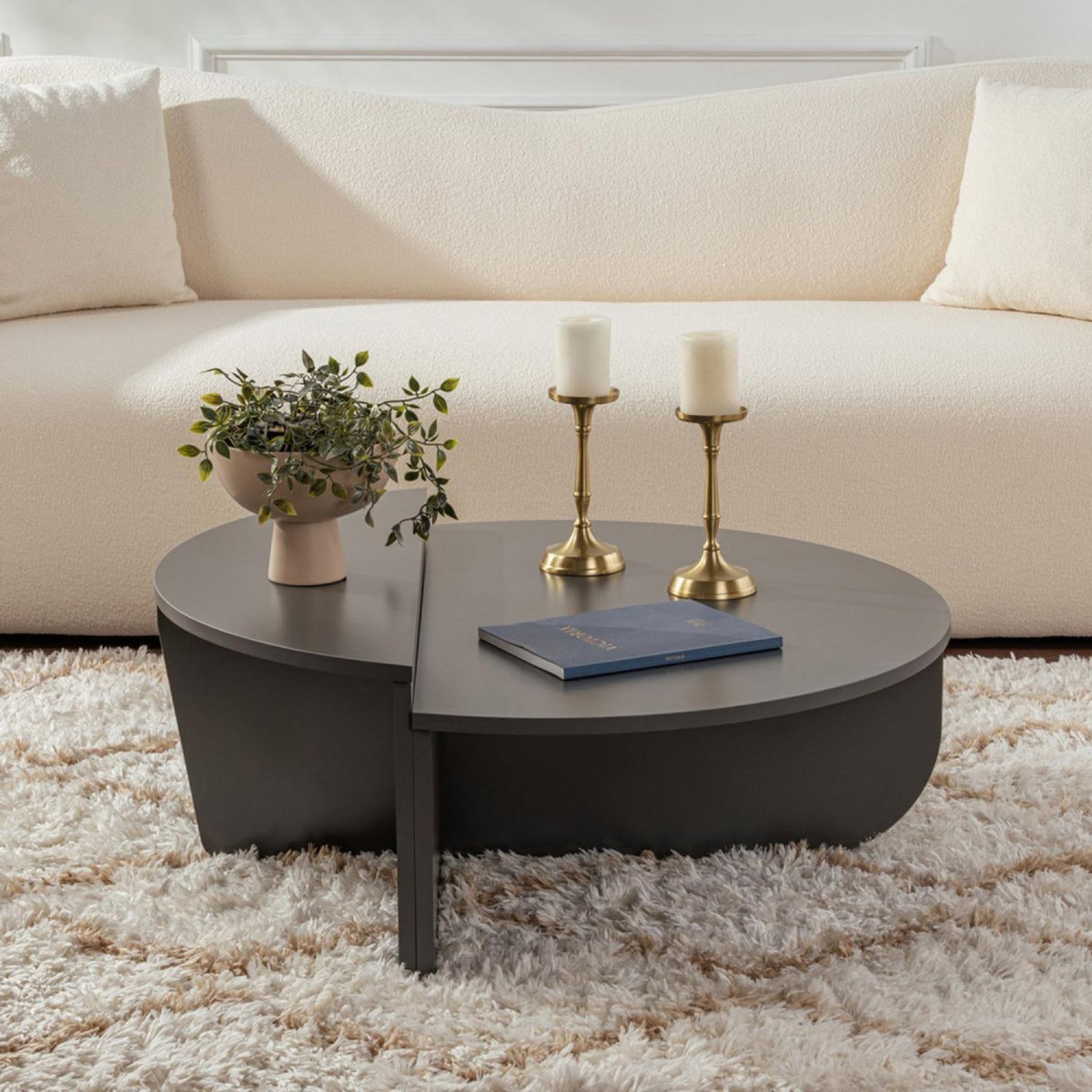 CONCEPT USINE Table basse ronde podium anthracite 90cm VARI