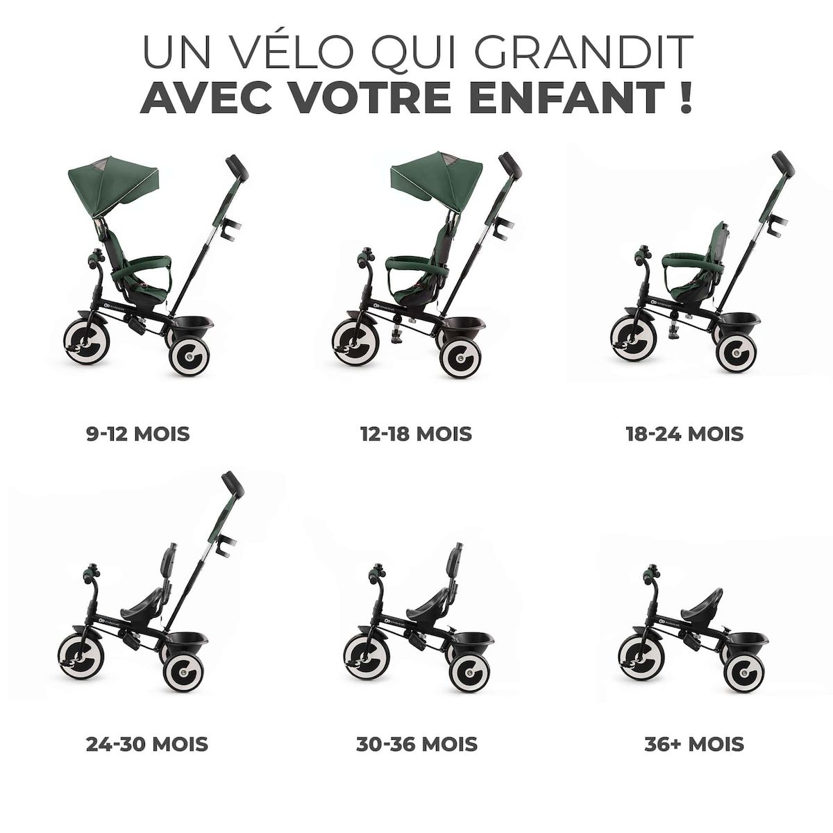 KINDERKRAFT Tricycle evolutif poussette avec pare soleil regl
