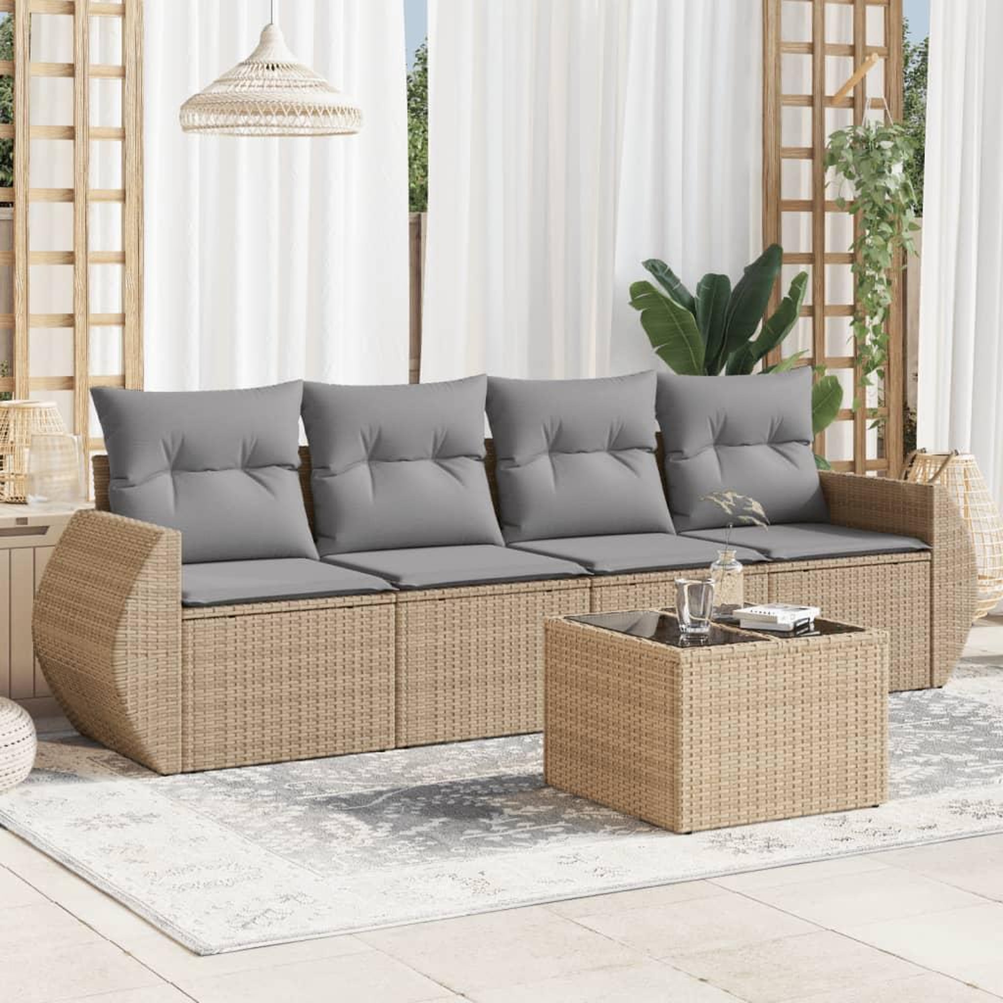 VIDAXL Salon de jardin avec coussins 5 pcs beige resine tressee