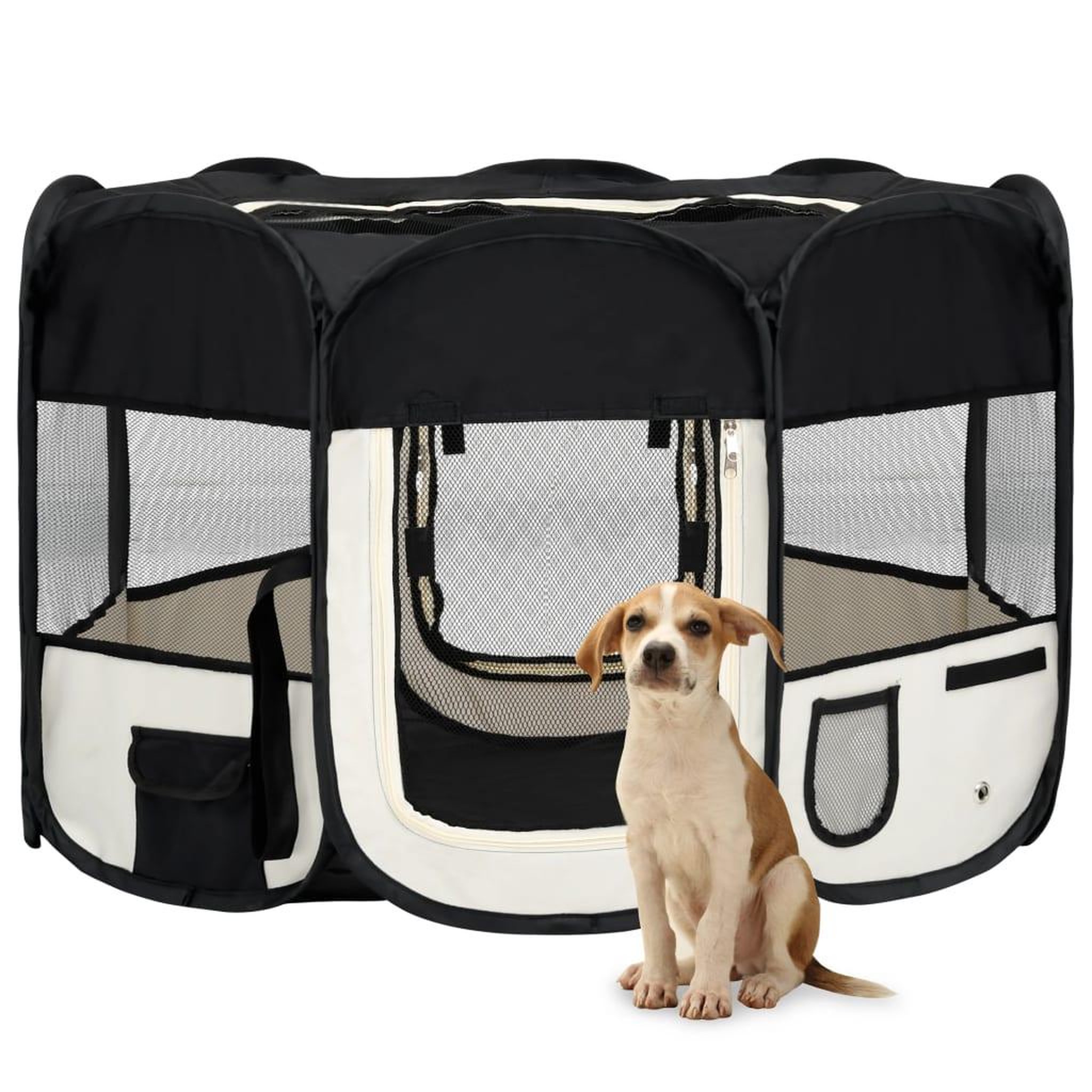 Voir la diapositive 1 : VIDAXL Parc pliable pour chien avec sac de transport Noir 110x110x58cm
