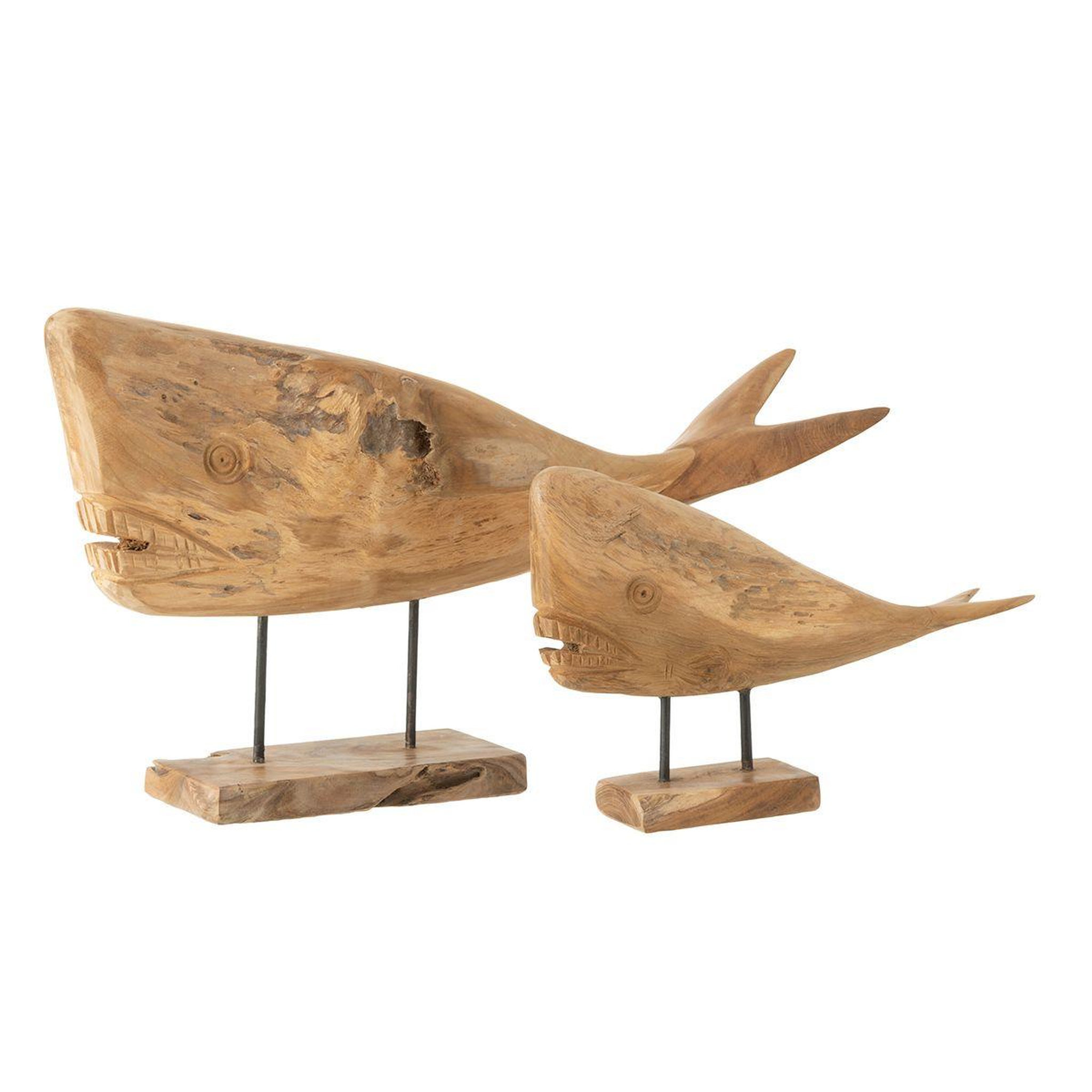 Voir la diapositive 2 : J-LINE Statuette déco en bois  baleine  40cm naturel