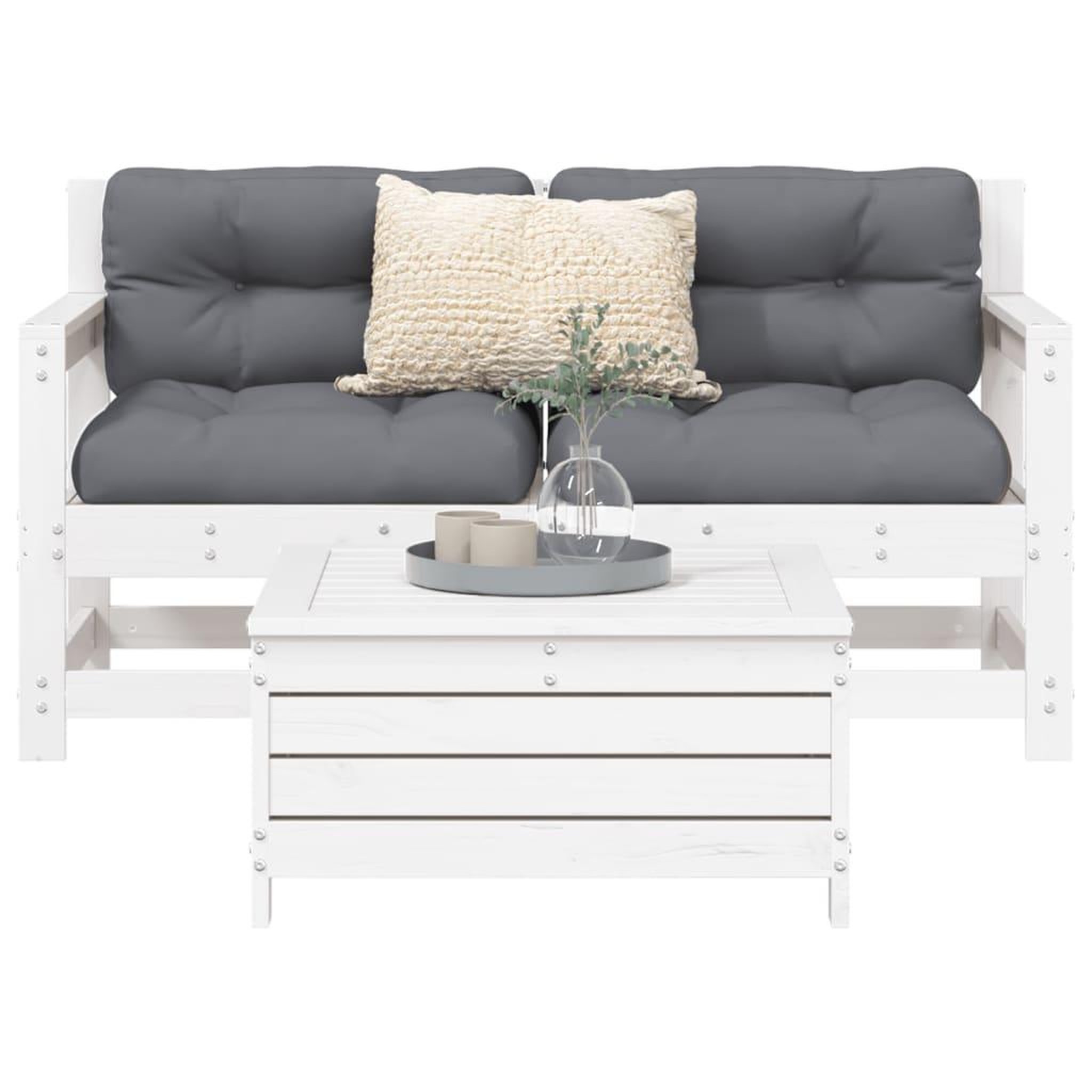 VIDAXL Salon de jardin 3 pcs blanc bois de pin massif