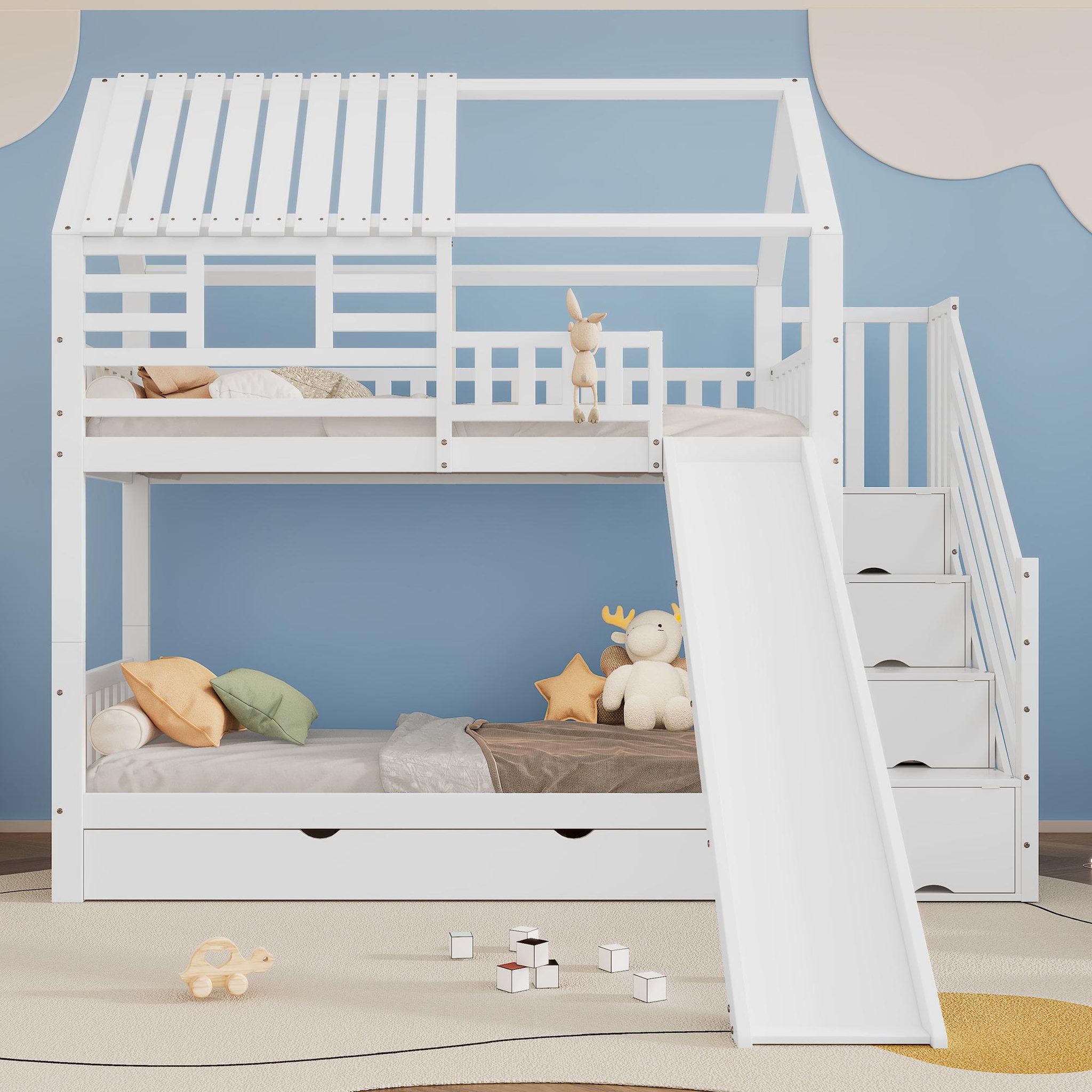 Voir la diapositive 2 : MERAX Lit superposé 90x200cm bois et mdf coloris blanc