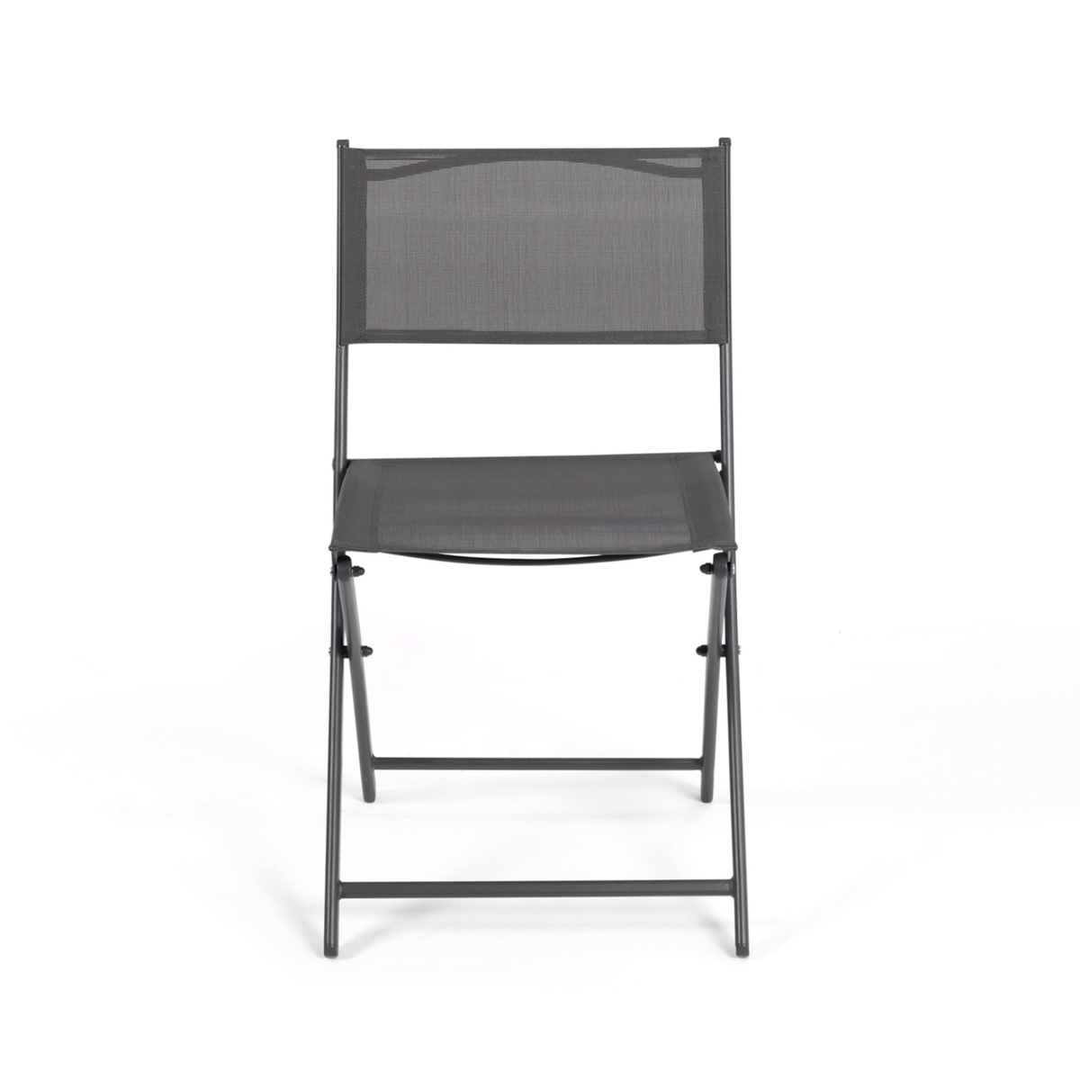 ID MARKET Lot de 4 chaises de jardin pliantes BASTIA métal et textilène gris anthracite