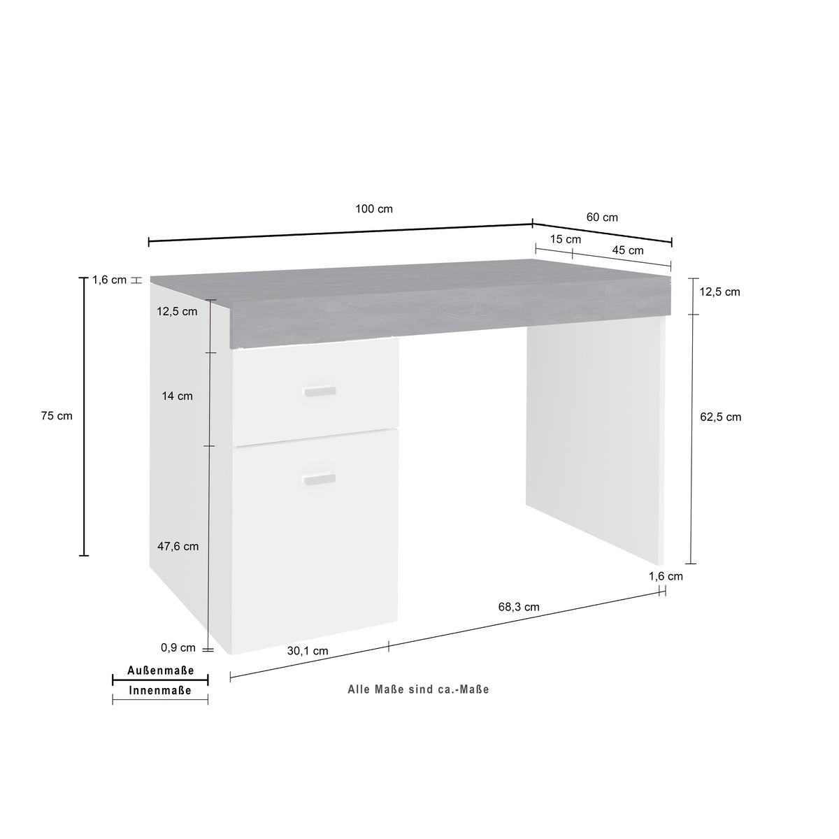 Bureau 1 porte 1 tiroir avec plateau coulissant et rangement 100 cm TAVIANO