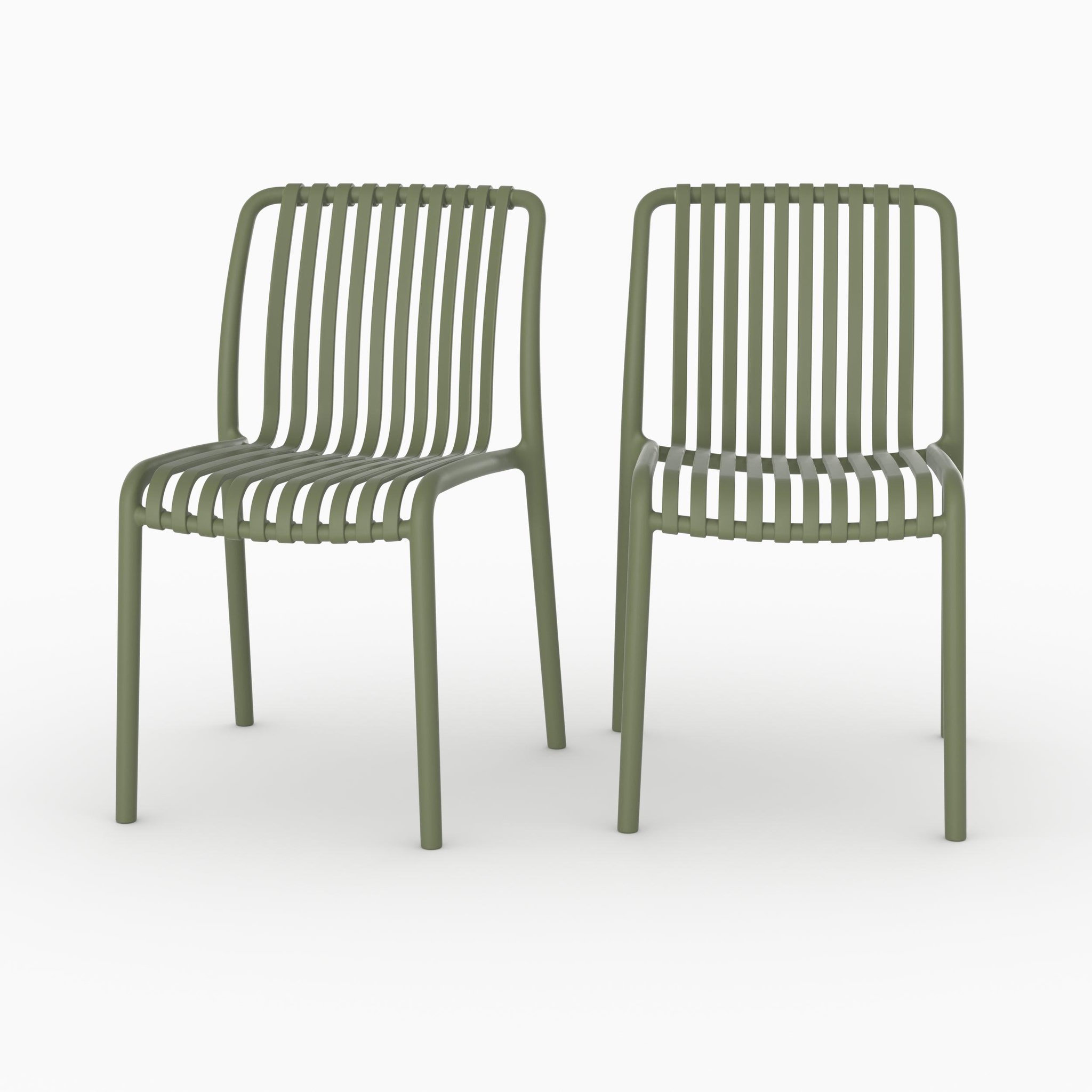 MAISON PAVANE Lot de 2 chaises de jardin empilables en plastique vert kaki-duli